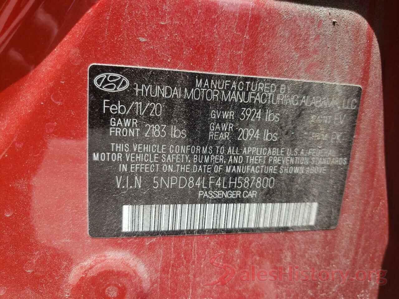 5NPD84LF4LH587800 2020 HYUNDAI ELANTRA