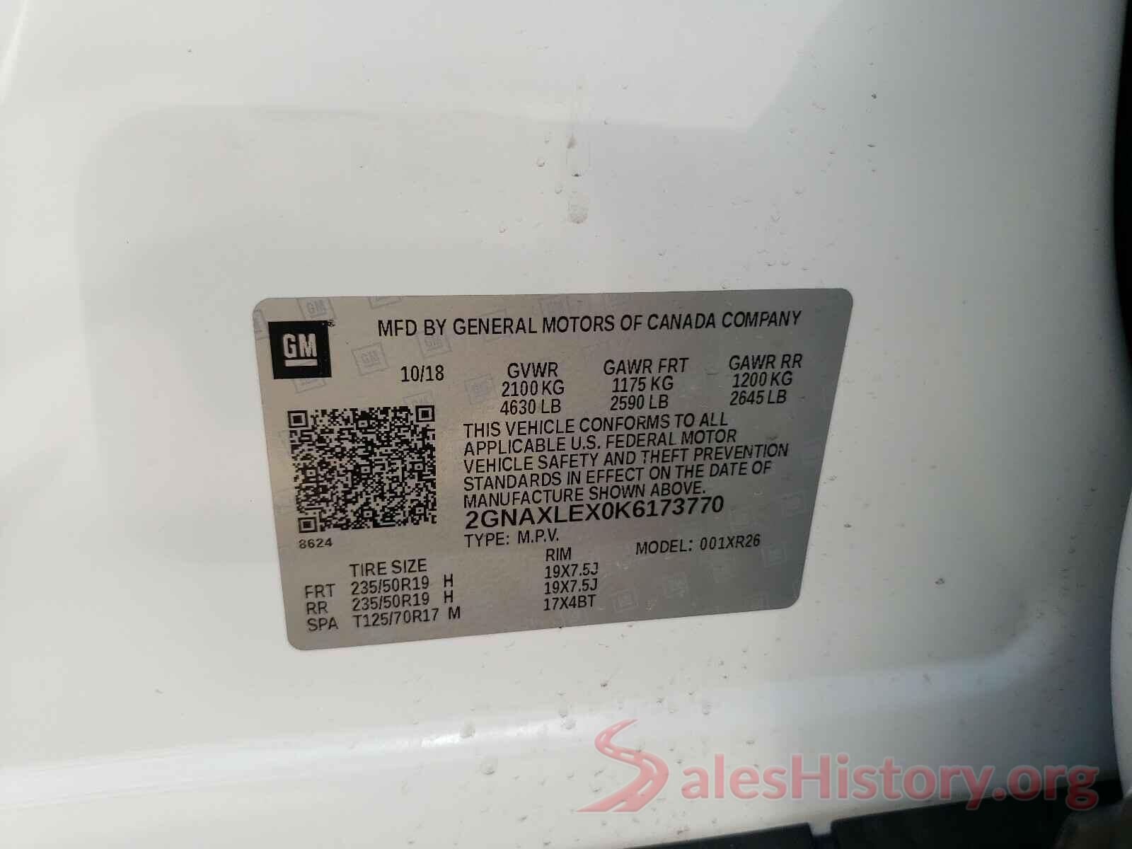 2GNAXLEX0K6173770 2019 CHEVROLET EQUINOX