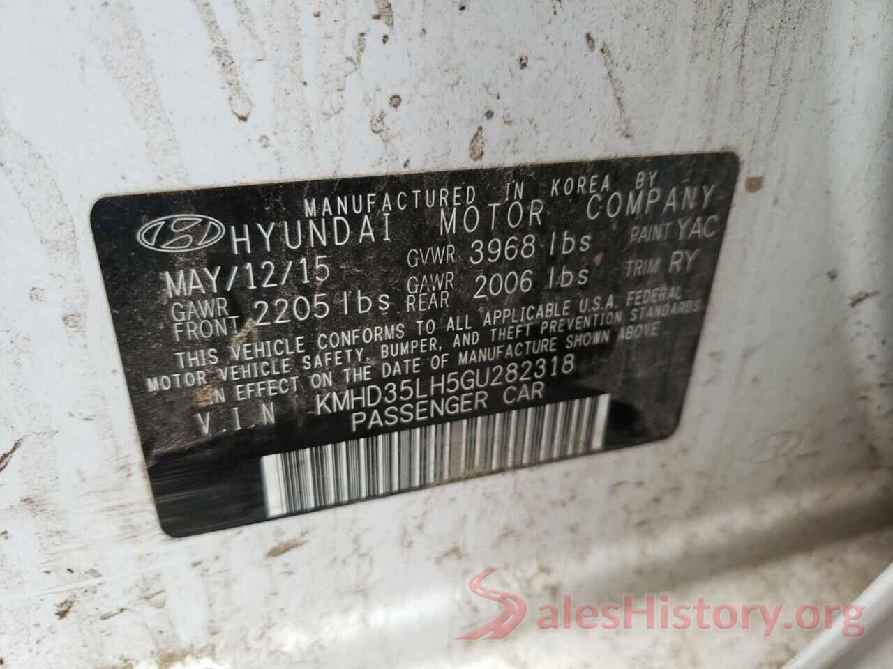 KMHD35LH5GU282318 2016 HYUNDAI ELANTRA