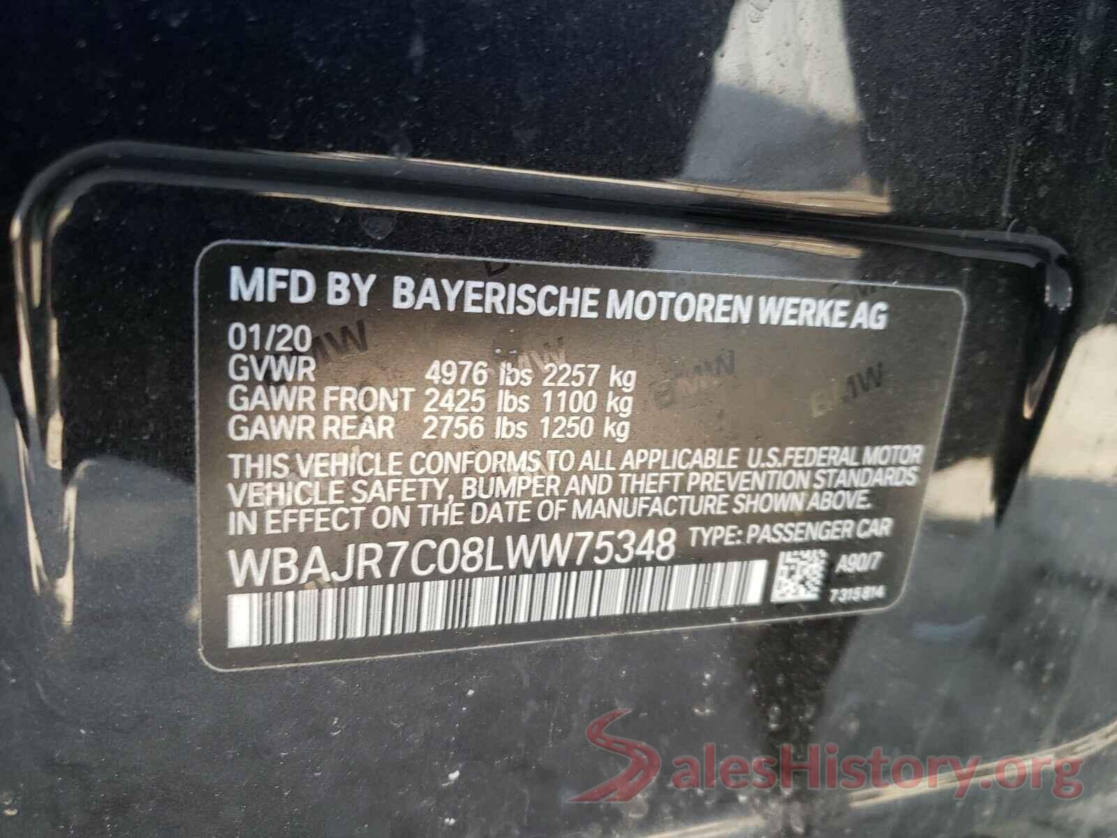 WBAJR7C08LWW75348 2020 BMW 5 SERIES