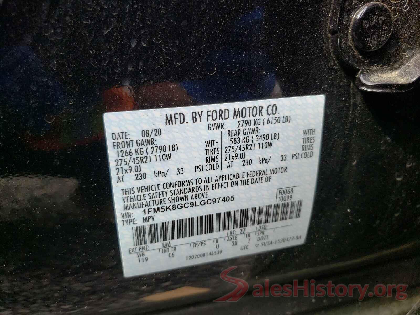 1FM5K8GC9LGC97405 2020 FORD EXPLORER