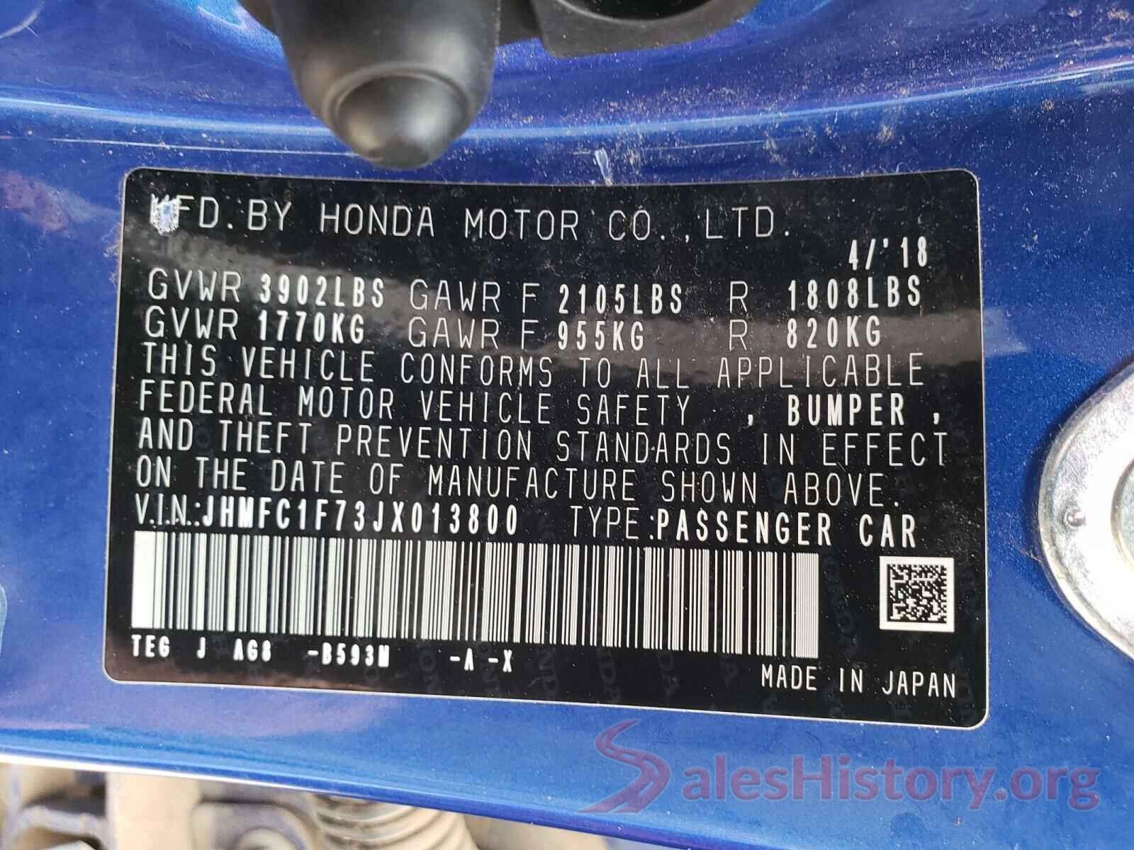 JHMFC1F73JX013800 2018 HONDA CIVIC