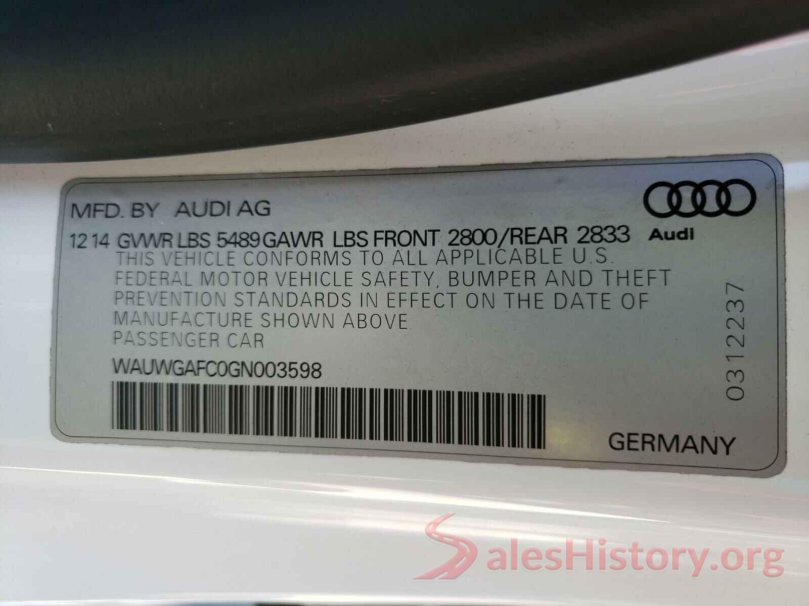 WAUWGAFC0GN003598 2016 AUDI A7