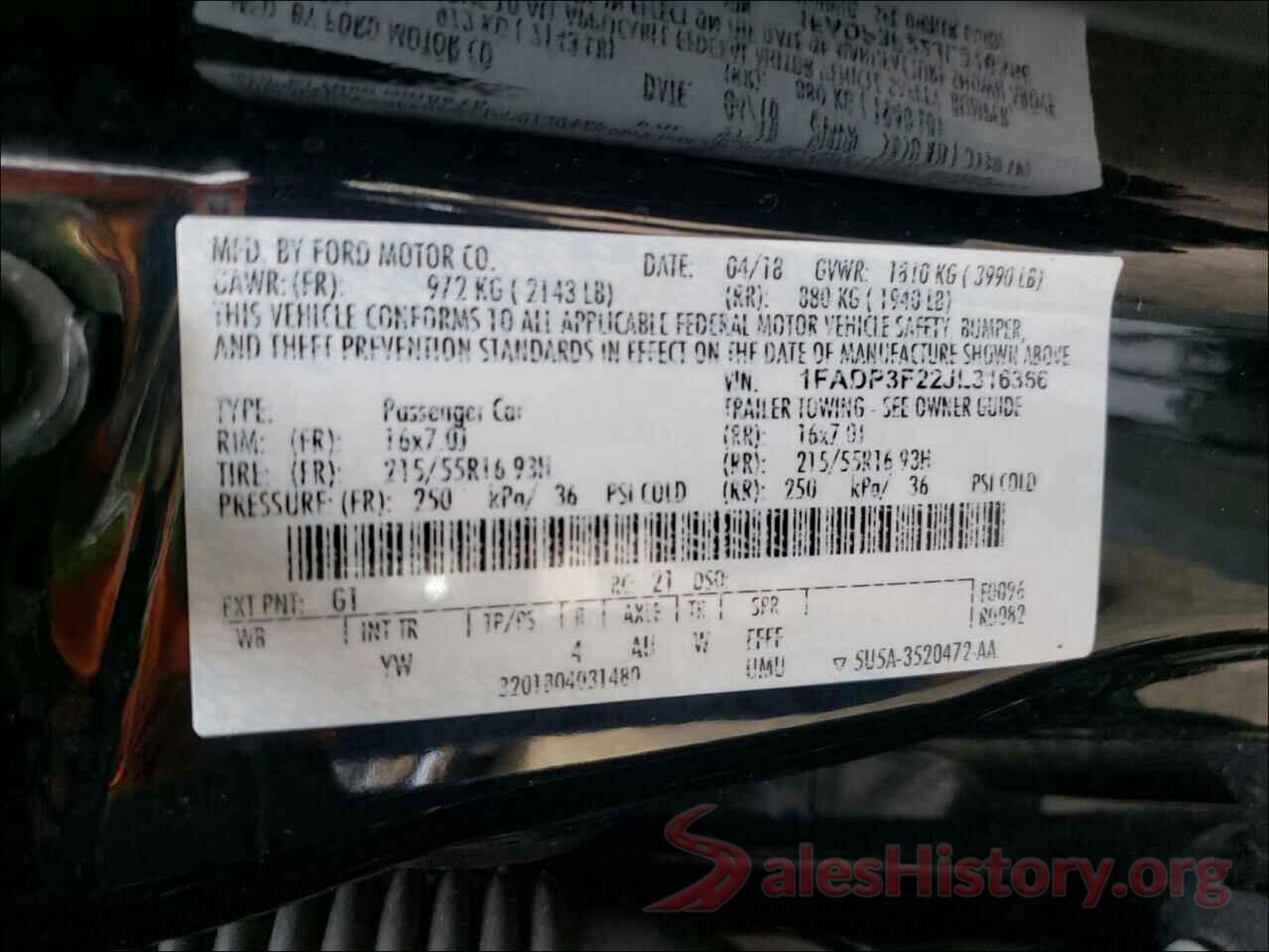 1FADP3F22JL316366 2018 FORD FOCUS