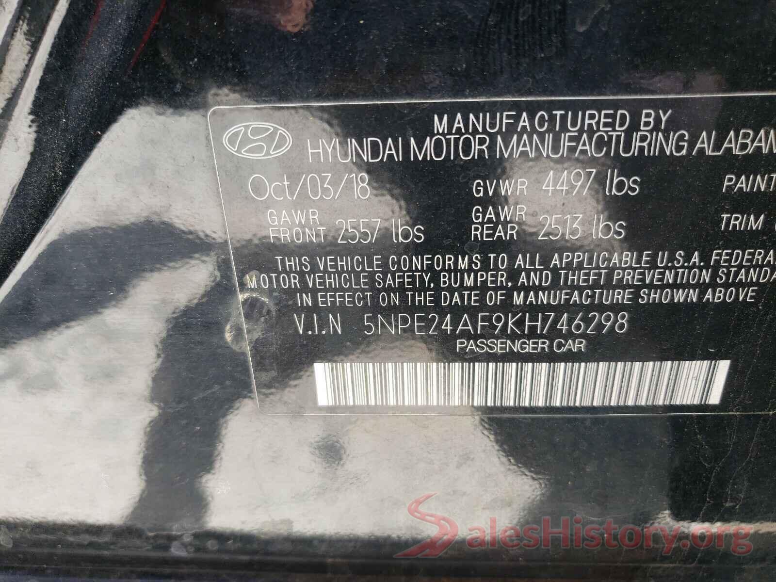 5NPE24AF9KH746298 2019 HYUNDAI SONATA