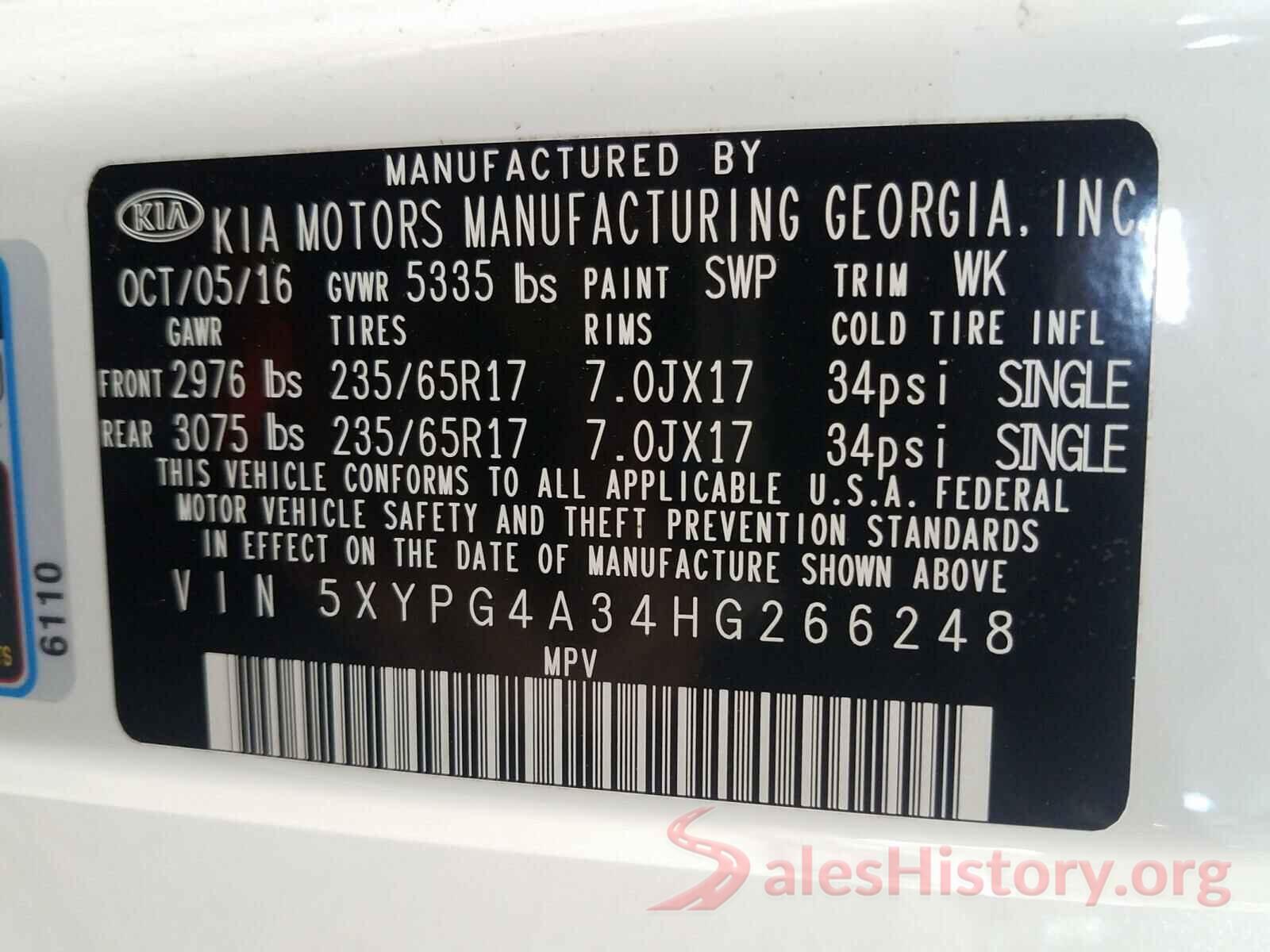 5XYPG4A34HG266248 2017 KIA SORENTO