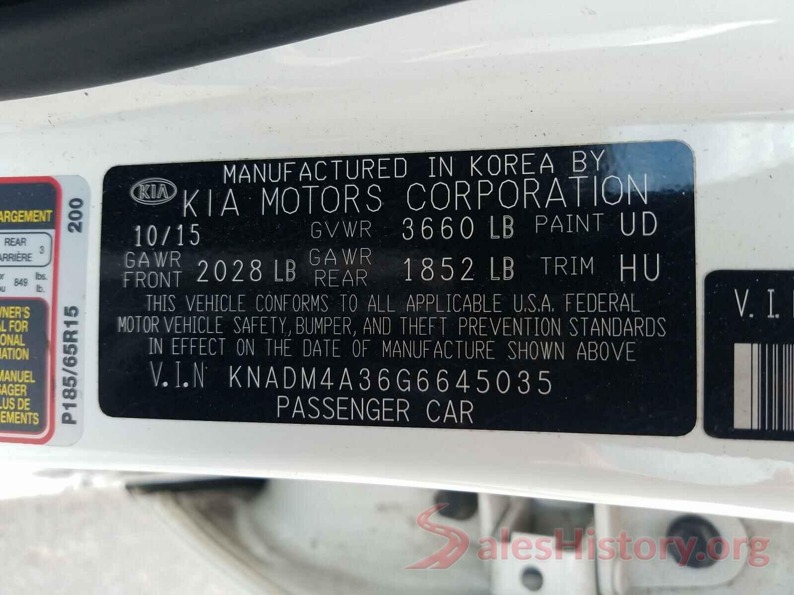 KNADM4A36G6645035 2016 KIA RIO