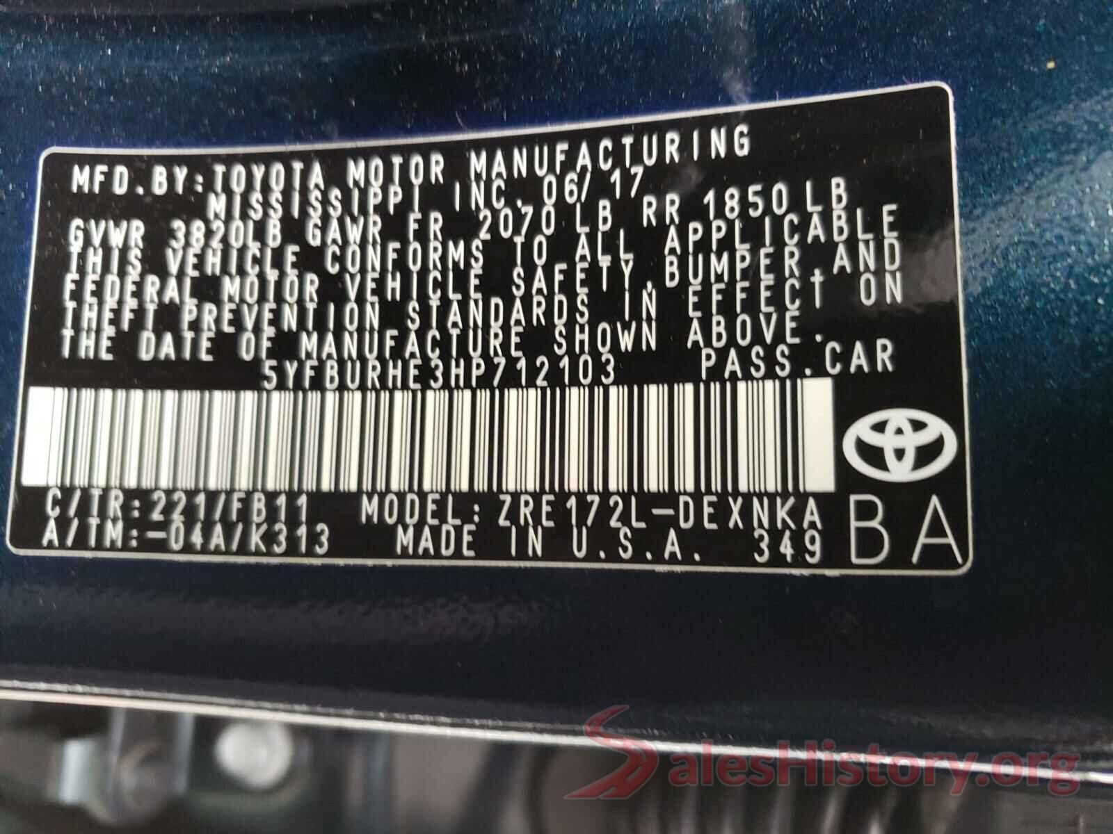 5YFBURHE3HP712103 2017 TOYOTA COROLLA