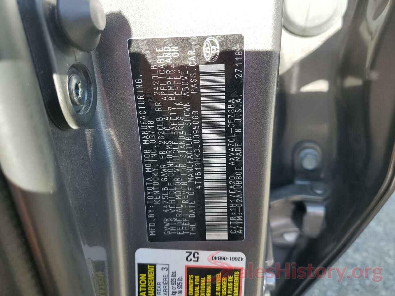 4T1B11HK3JU095063 2018 TOYOTA CAMRY