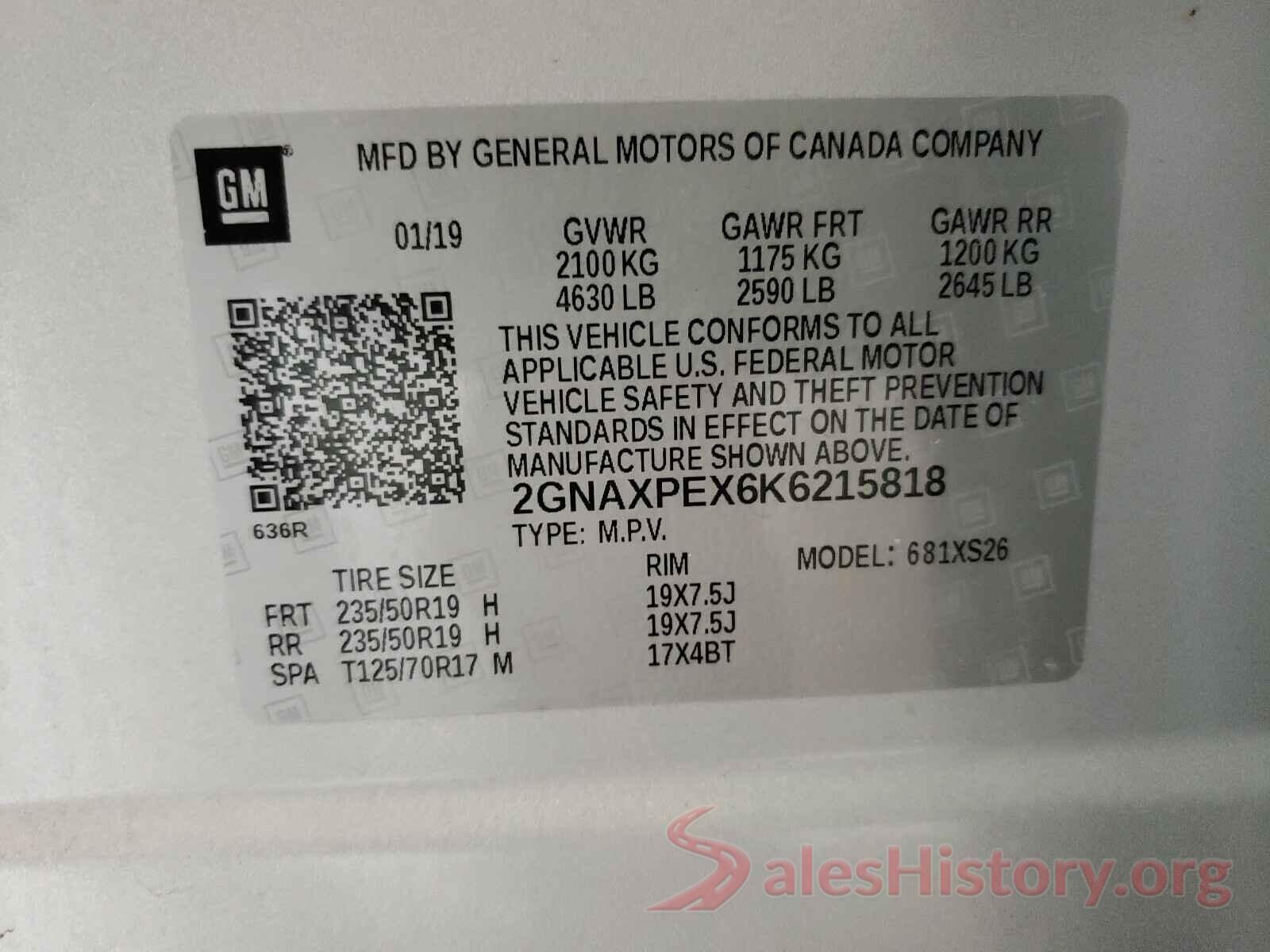 2GNAXPEX6K6215818 2019 CHEVROLET EQUINOX