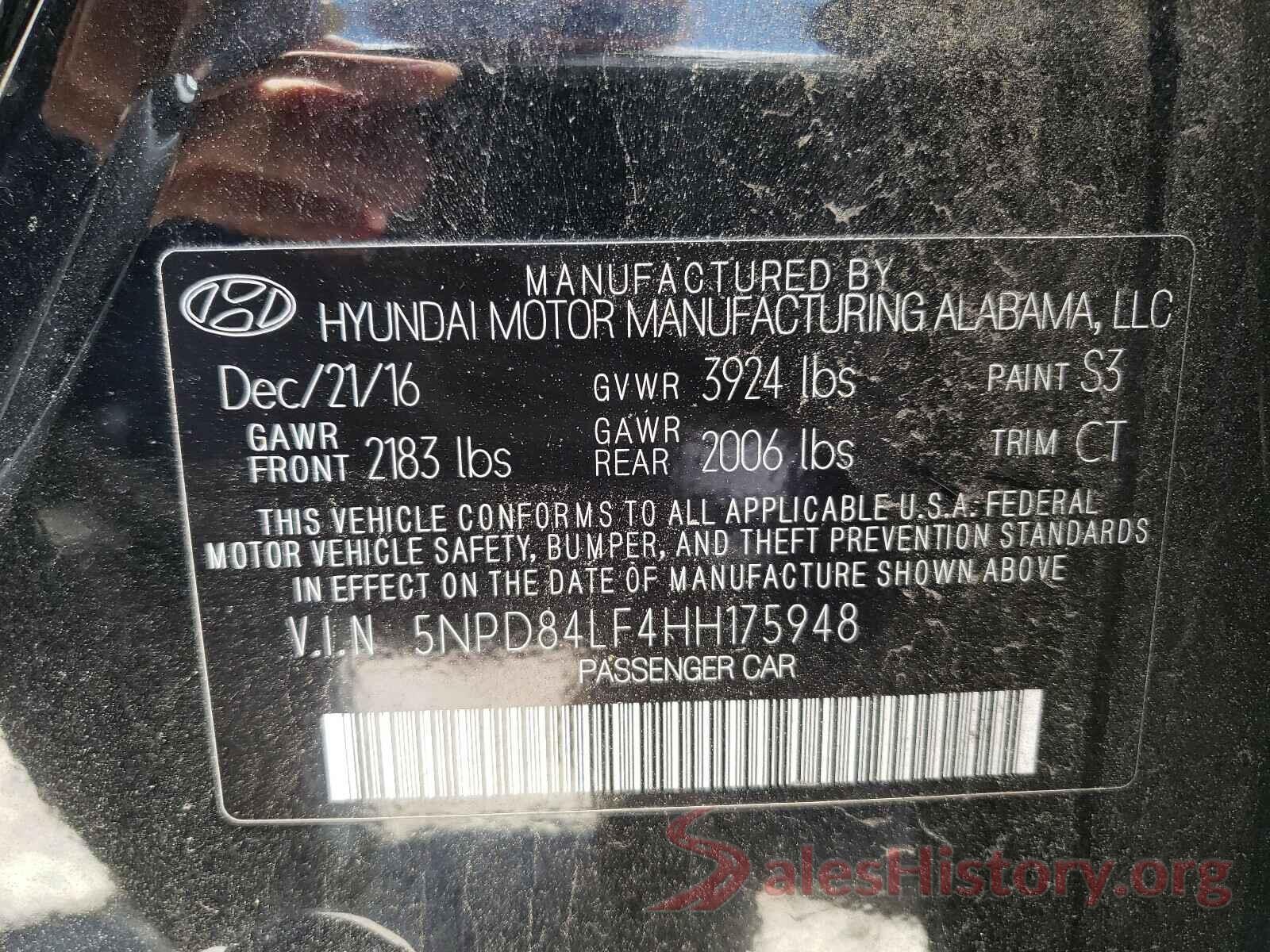 5NPD84LF4HH175948 2017 HYUNDAI ELANTRA