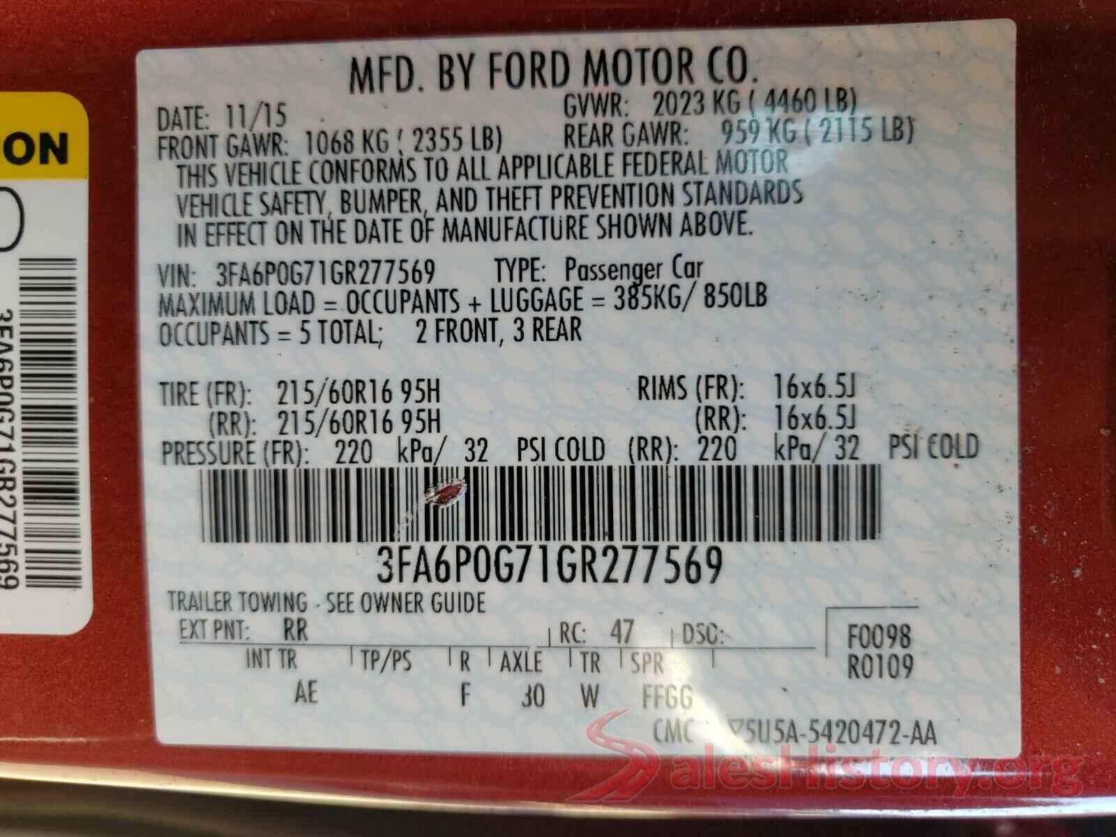 3FA6P0G71GR277569 2016 FORD FUSION