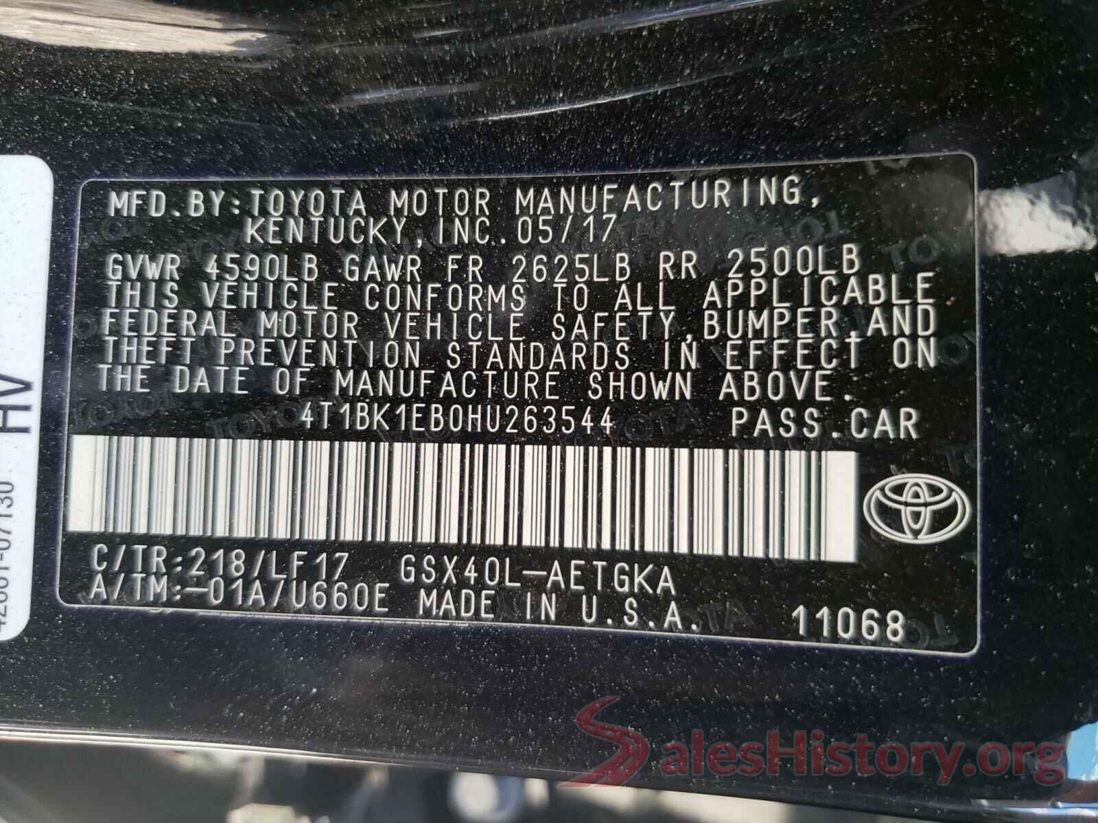 4T1BK1EB0HU263544 2017 TOYOTA AVALON