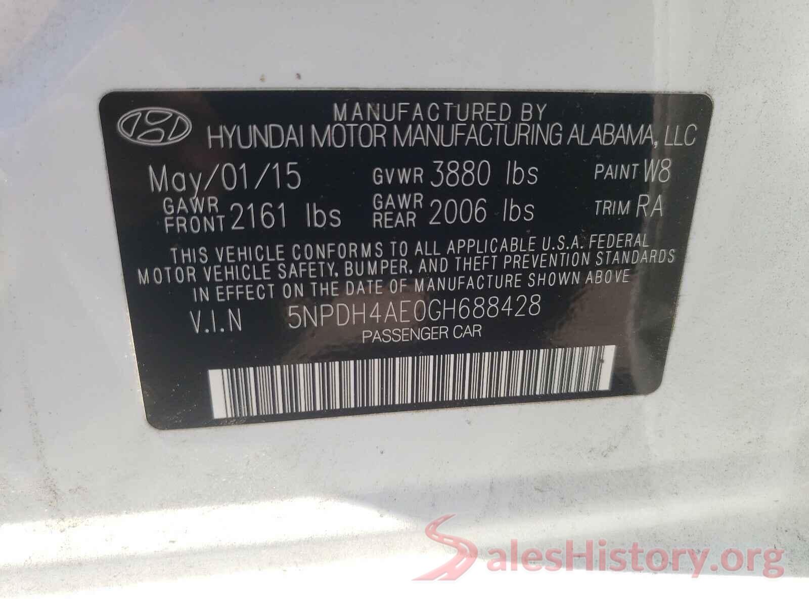 5NPDH4AE0GH688428 2016 HYUNDAI ELANTRA