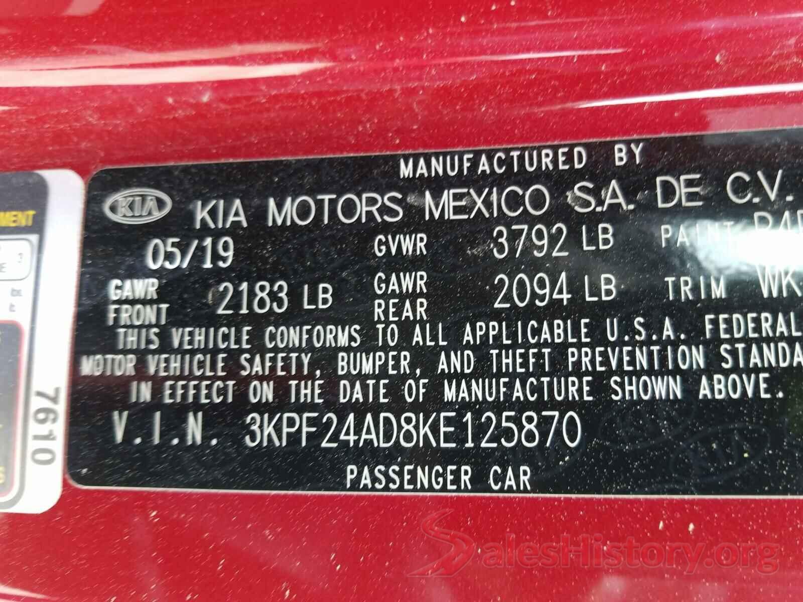 3KPF24AD8KE125870 2019 KIA FORTE