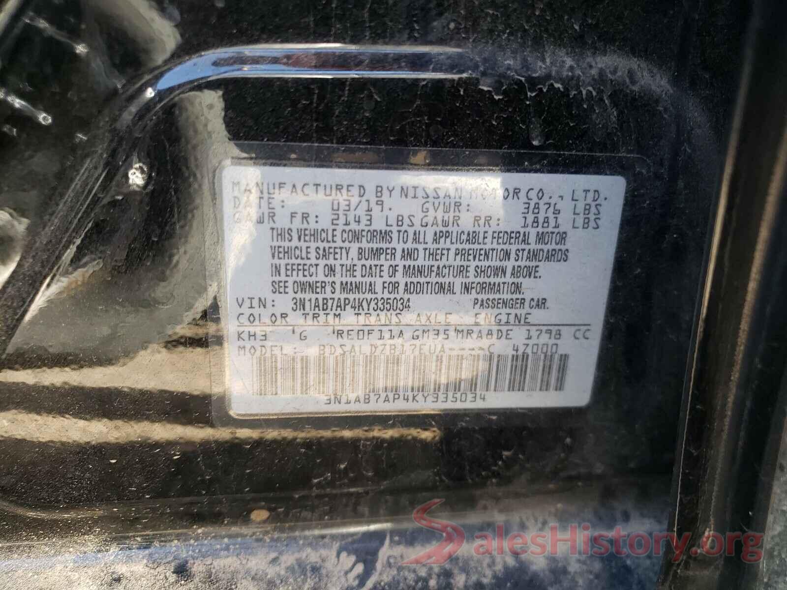 3N1AB7AP4KY335034 2019 NISSAN SENTRA