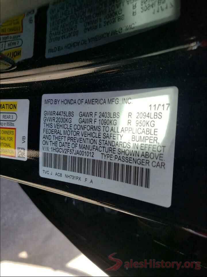 1HGCV2F57JA001012 2018 HONDA ACCORD