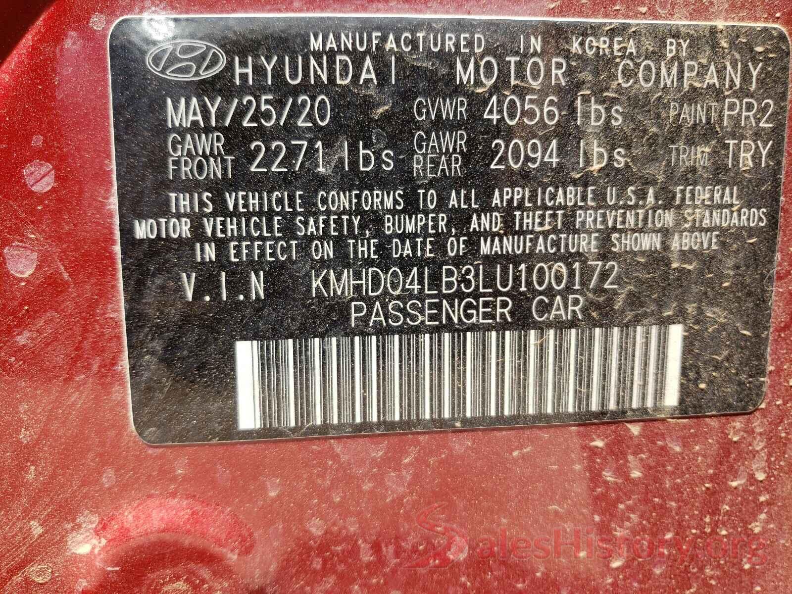 KMHD04LB3LU100172 2020 HYUNDAI ELANTRA