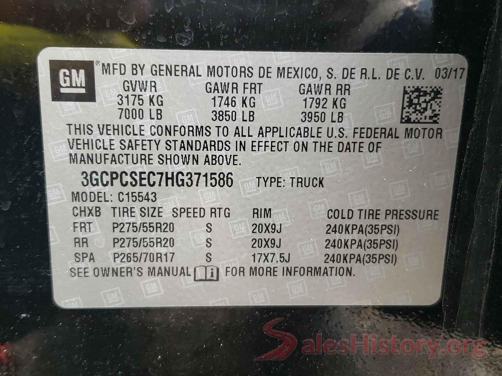 3GCPCSEC7HG371586 2017 CHEVROLET SILVERADO