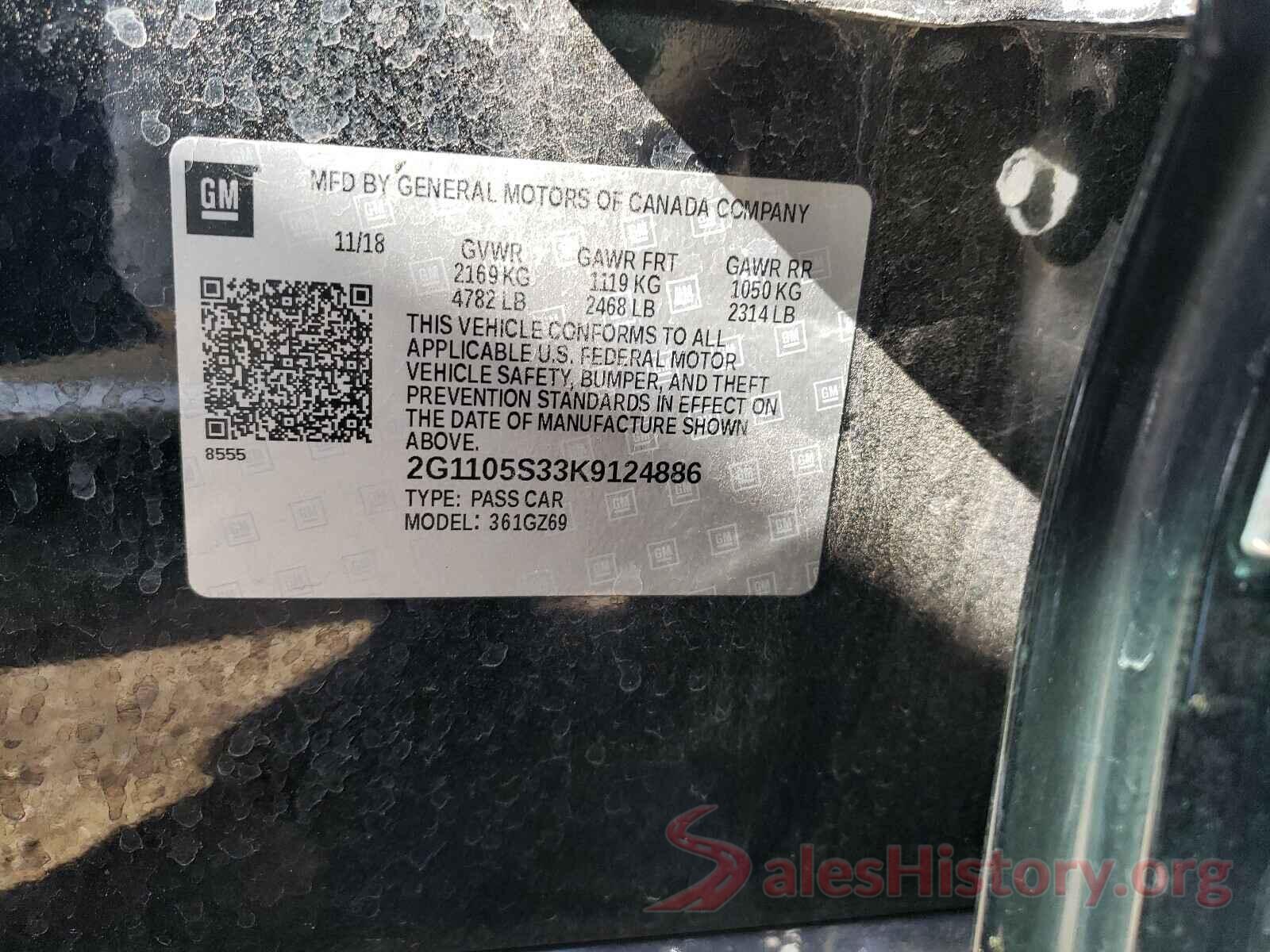 2G1105S33K9124886 2019 CHEVROLET IMPALA