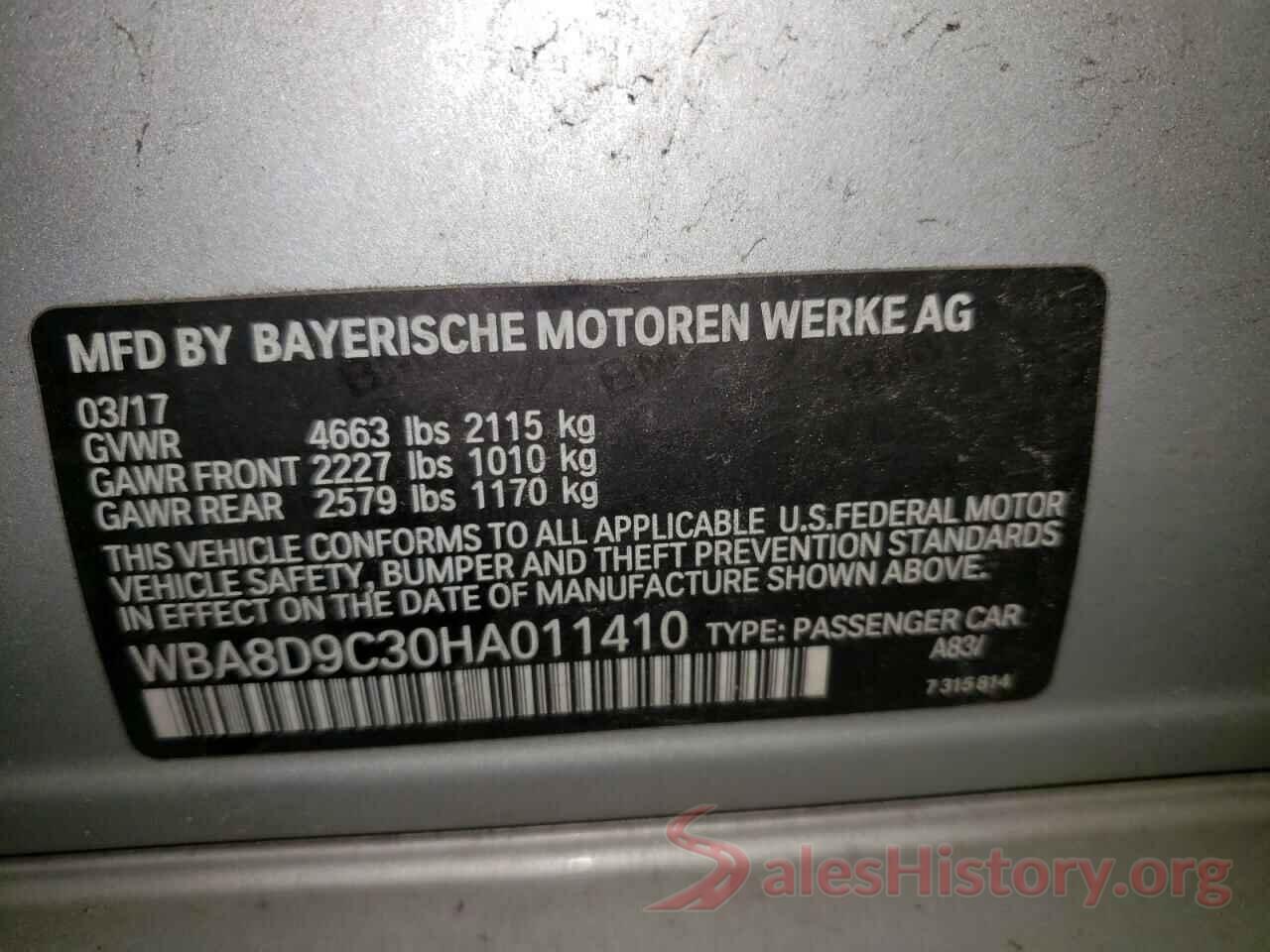 WBA8D9C30HA011410 2017 BMW 3 SERIES