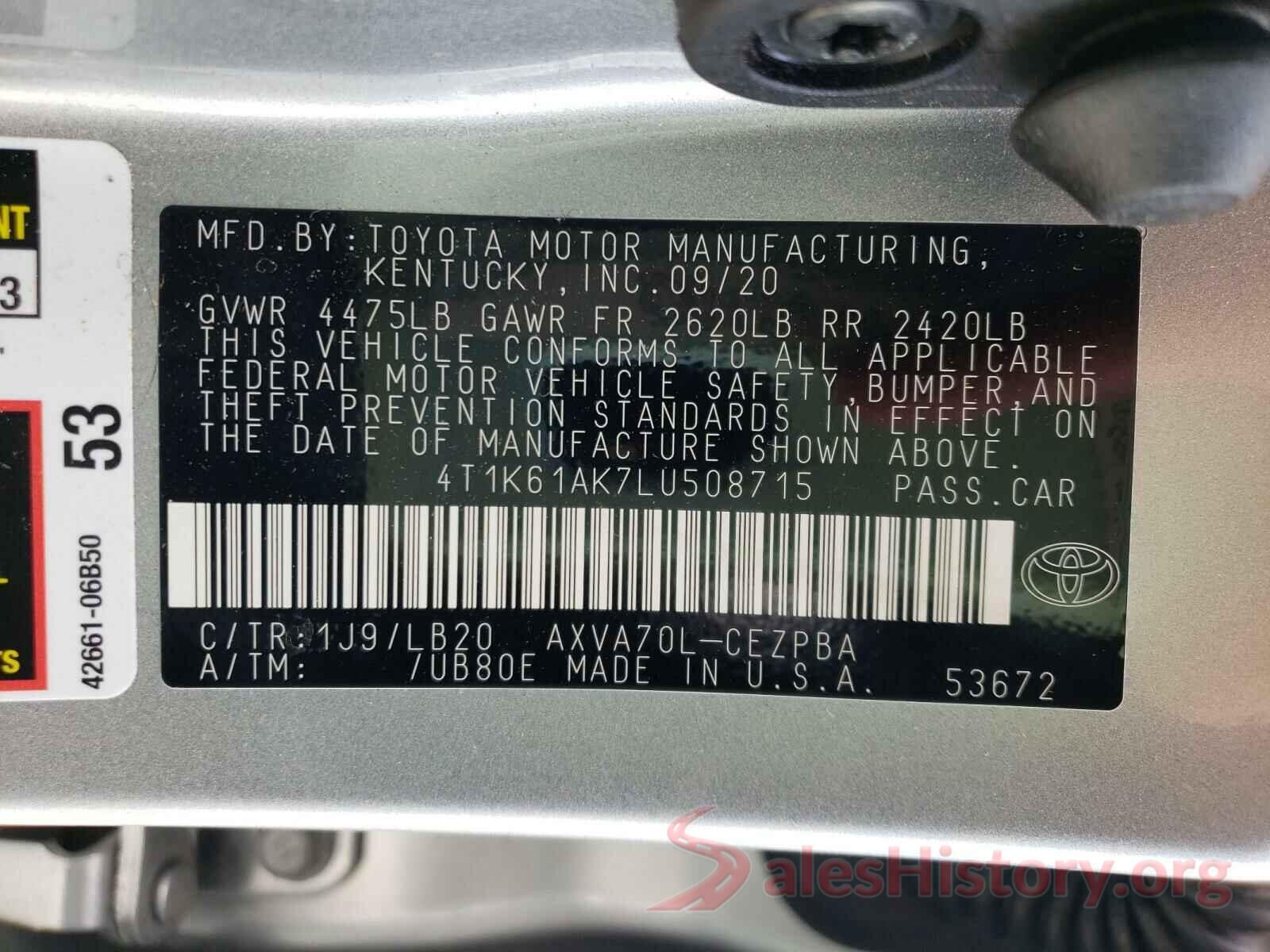 4T1K61AK7LU508715 2020 TOYOTA CAMRY