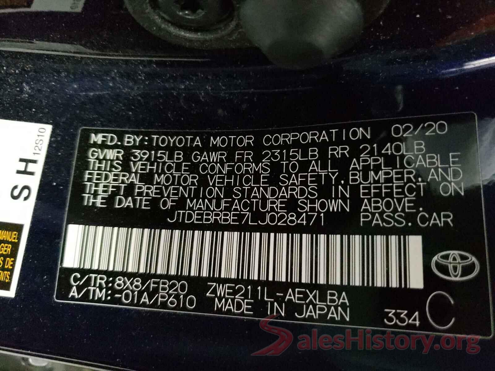 JTDEBRBE7LJ028471 2020 TOYOTA COROLLA