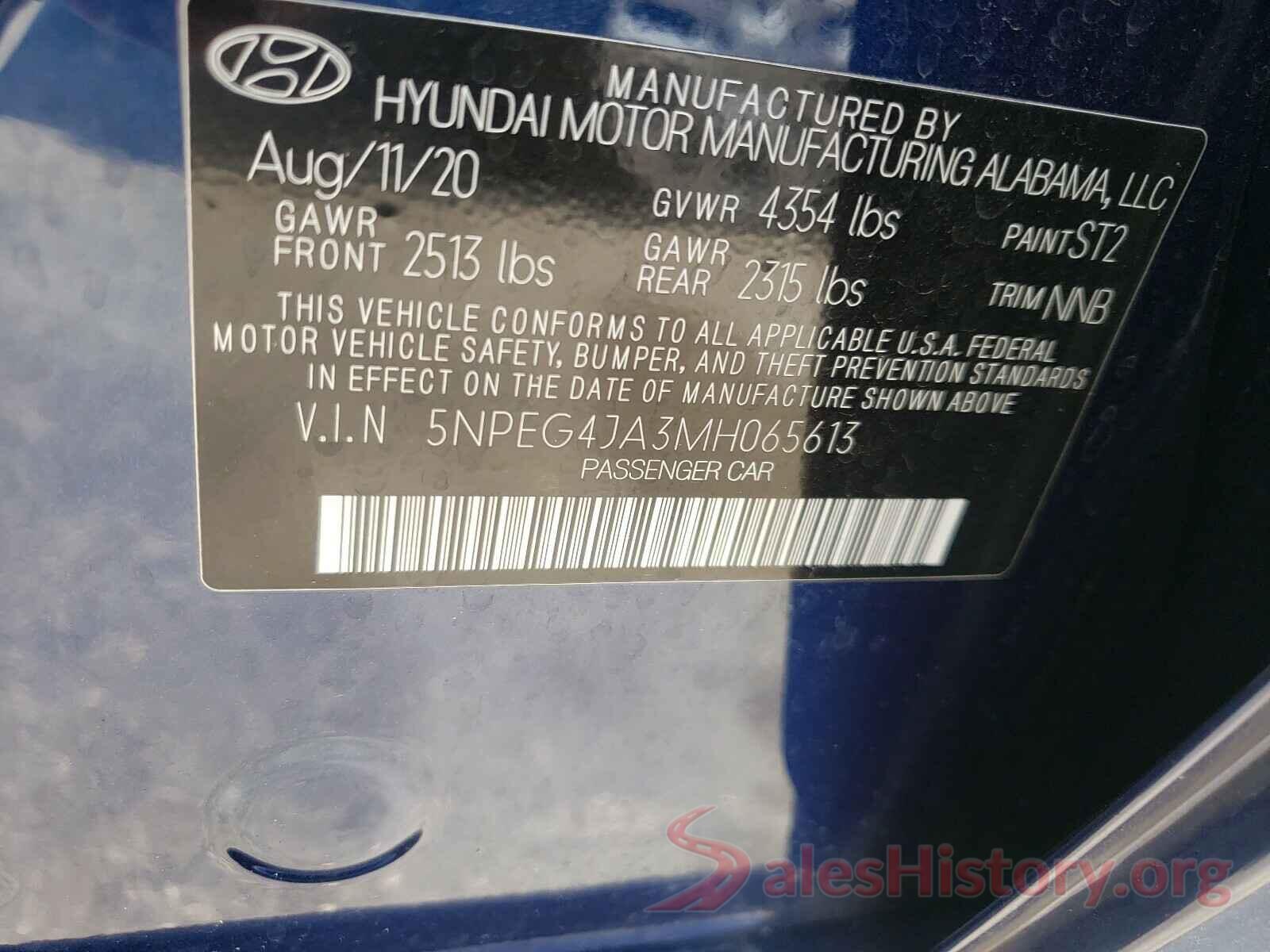 5NPEG4JA3MH065613 2021 HYUNDAI SONATA