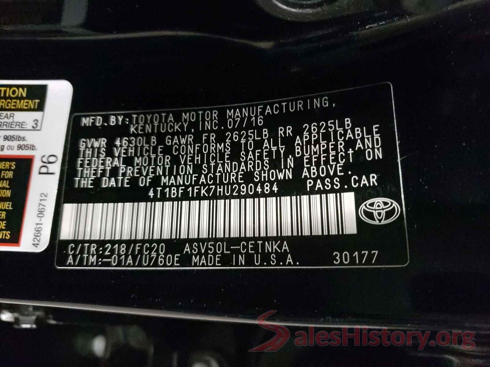 4T1BF1FK7HU290484 2017 TOYOTA CAMRY