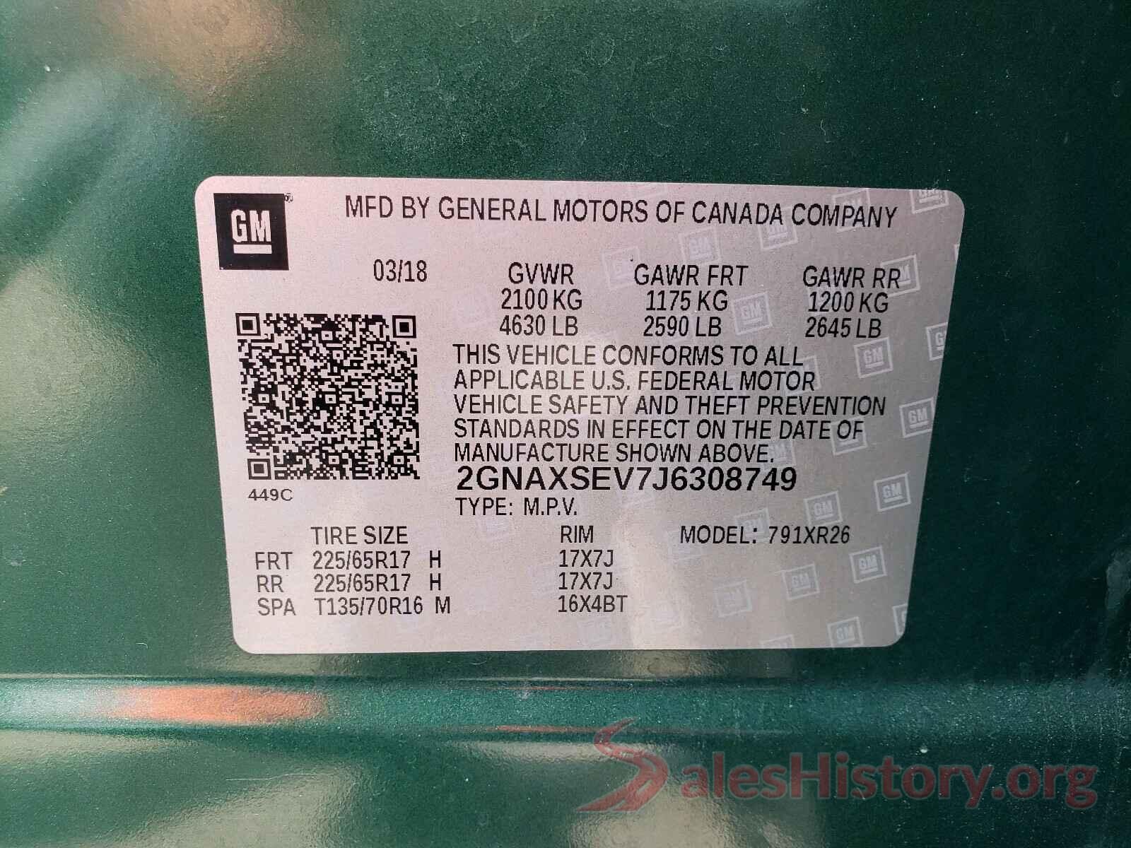 2GNAXSEV7J6308749 2018 CHEVROLET EQUINOX