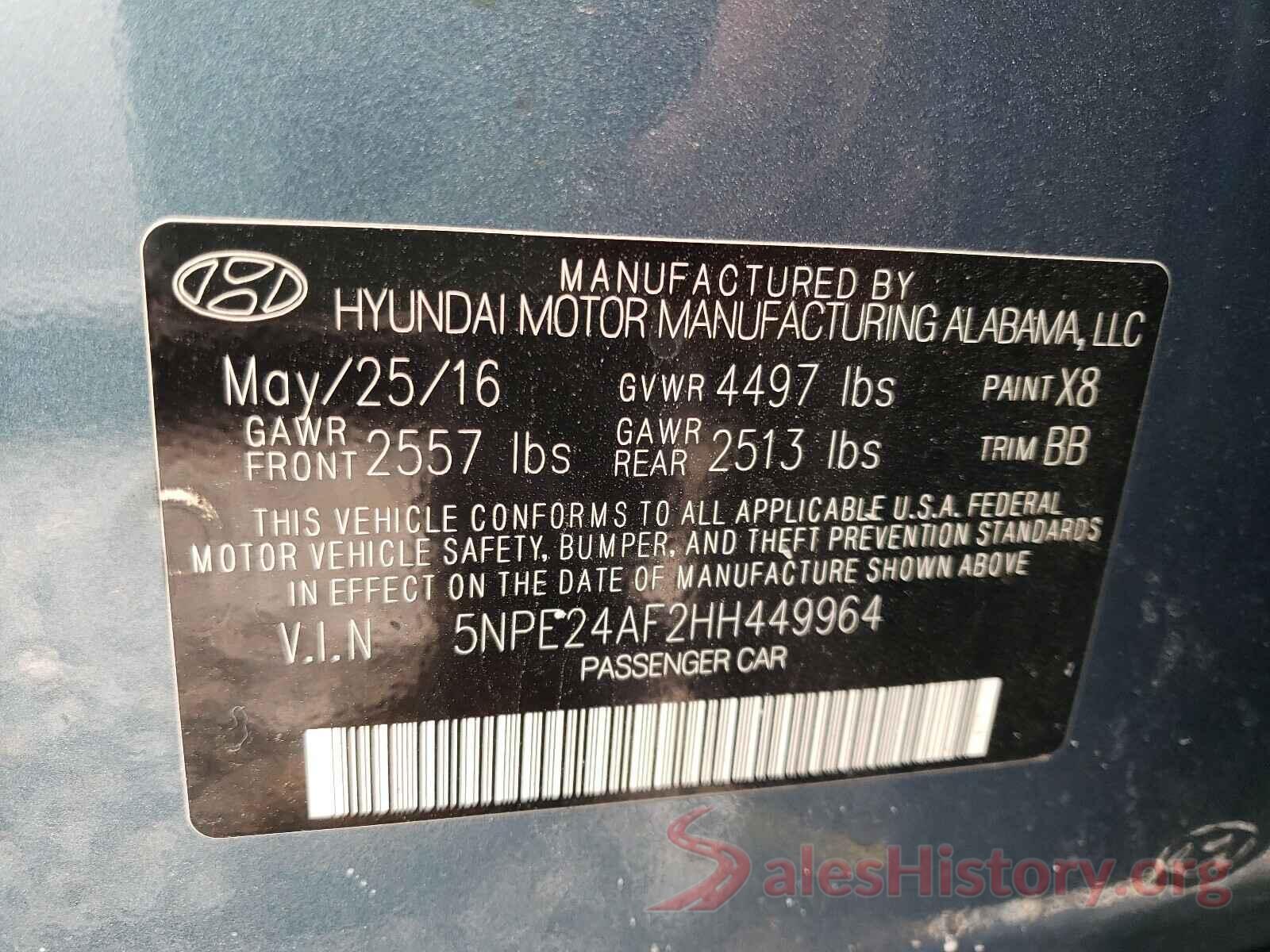 5NPE24AF2HH449964 2017 HYUNDAI SONATA