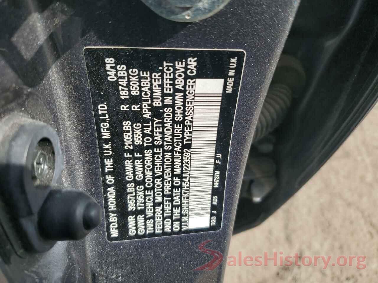 SHHFK7H54JU223592 2018 HONDA CIVIC