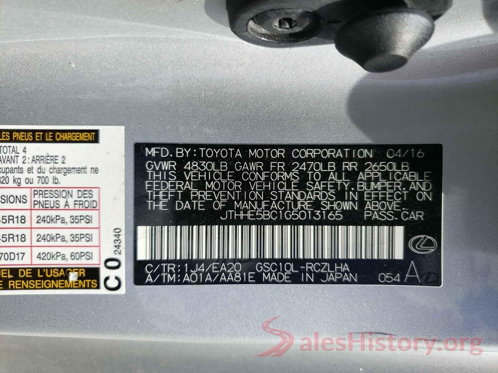 JTHHE5BC1G5013165 2016 LEXUS RX350