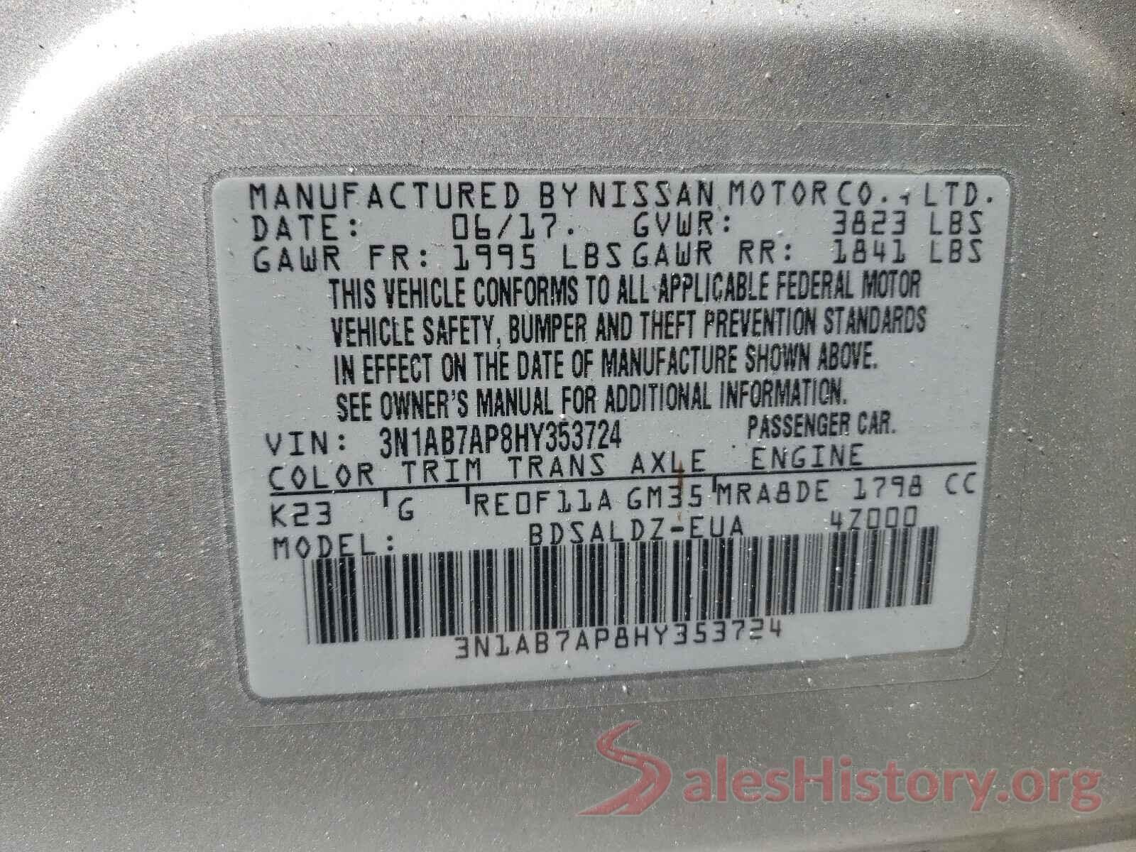 3N1AB7AP8HY353724 2017 NISSAN SENTRA