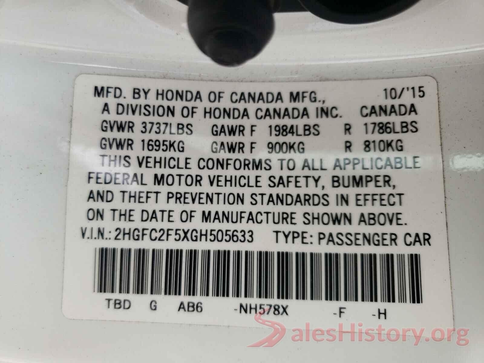 2HGFC2F5XGH505633 2016 HONDA CIVIC