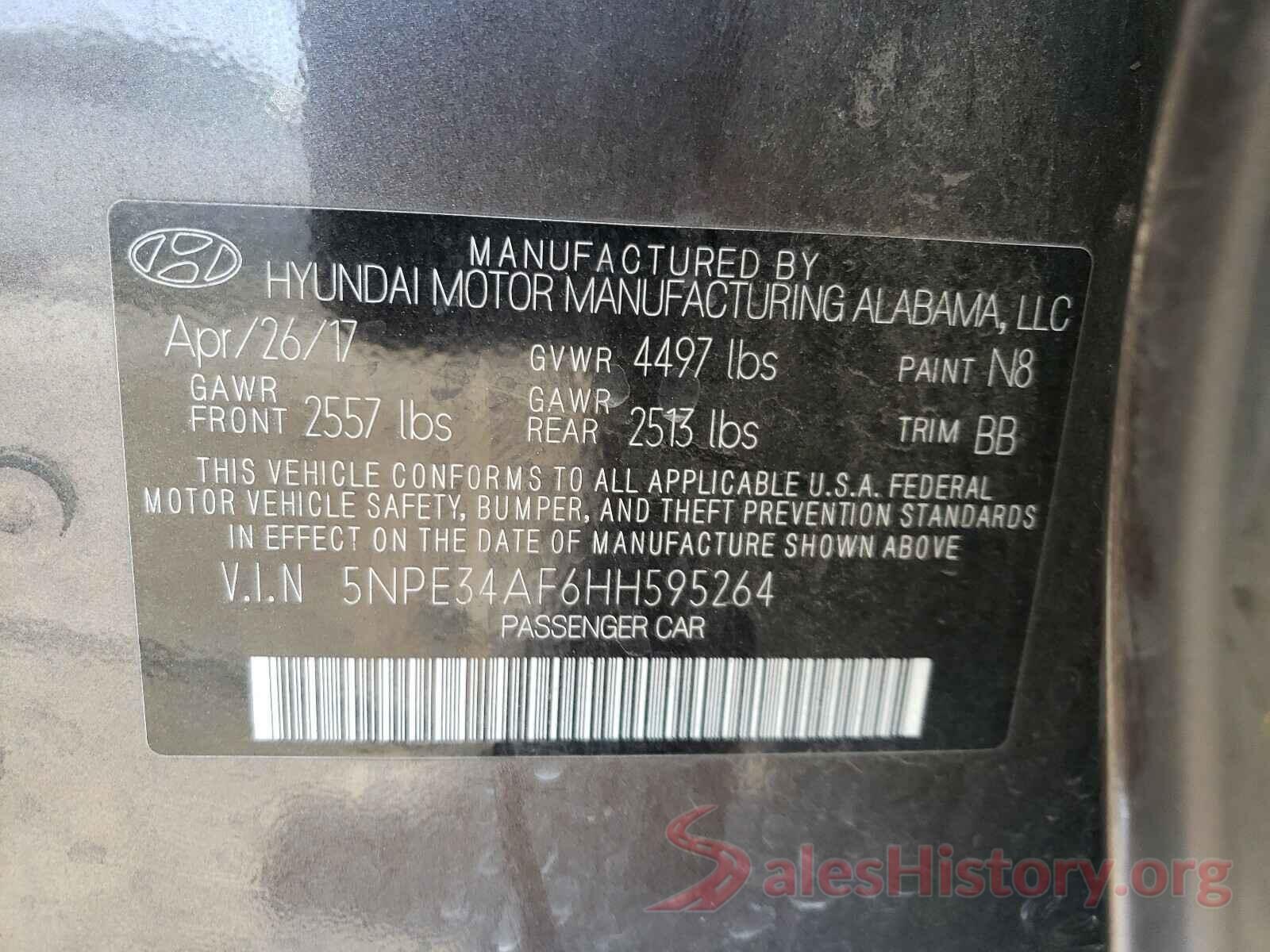 5NPE34AF6HH595264 2017 HYUNDAI SONATA