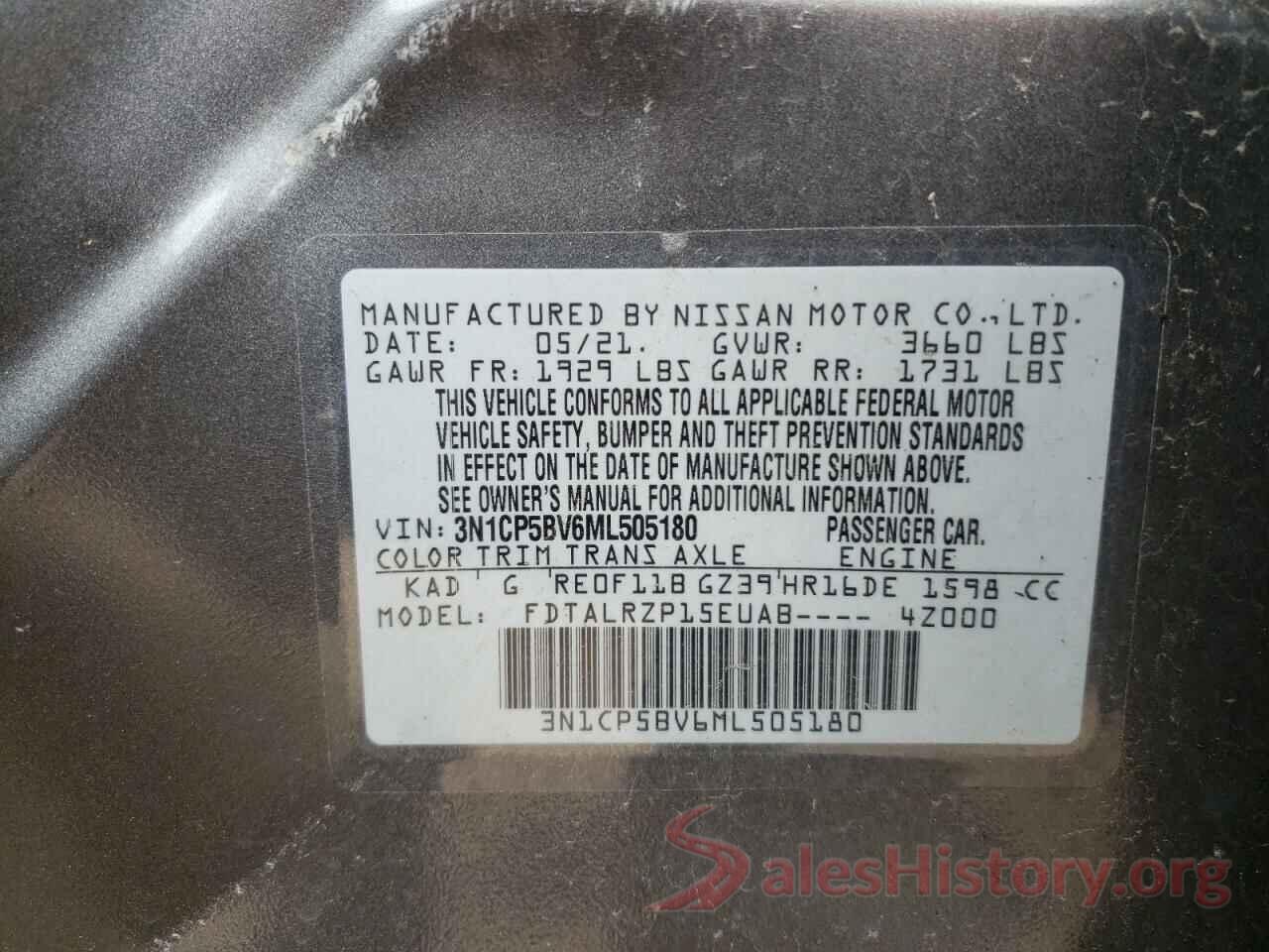 3N1CP5BV6ML505180 2021 NISSAN KICKS