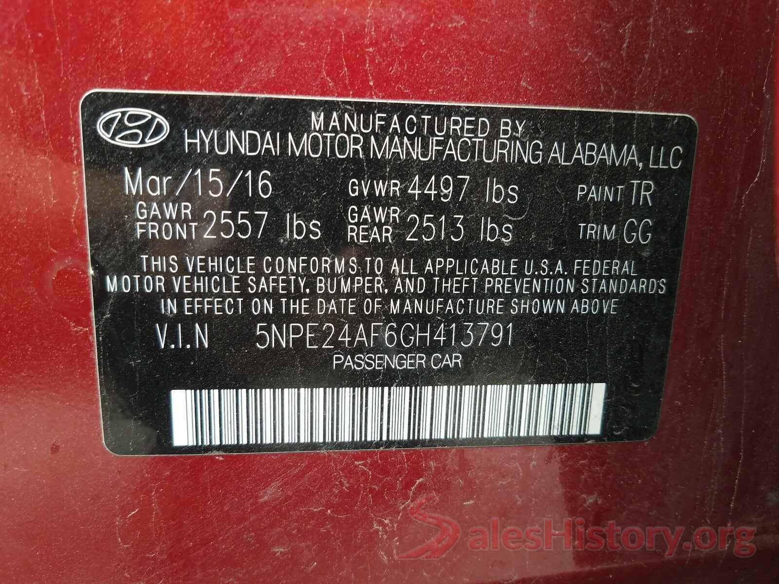 5NPE24AF6GH413791 2016 HYUNDAI SONATA