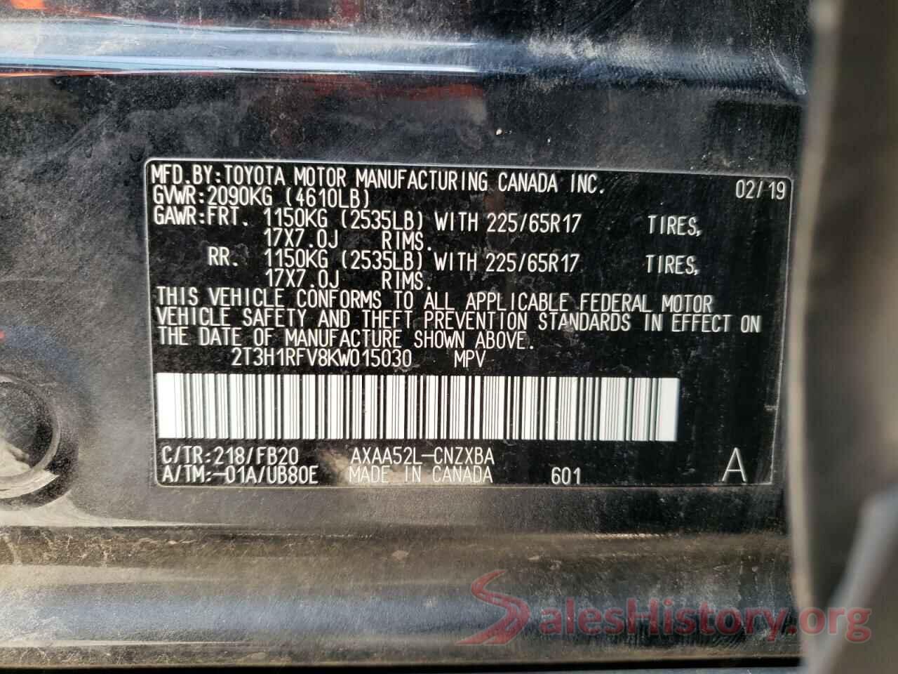 2T3H1RFV8KW015030 2019 TOYOTA RAV4