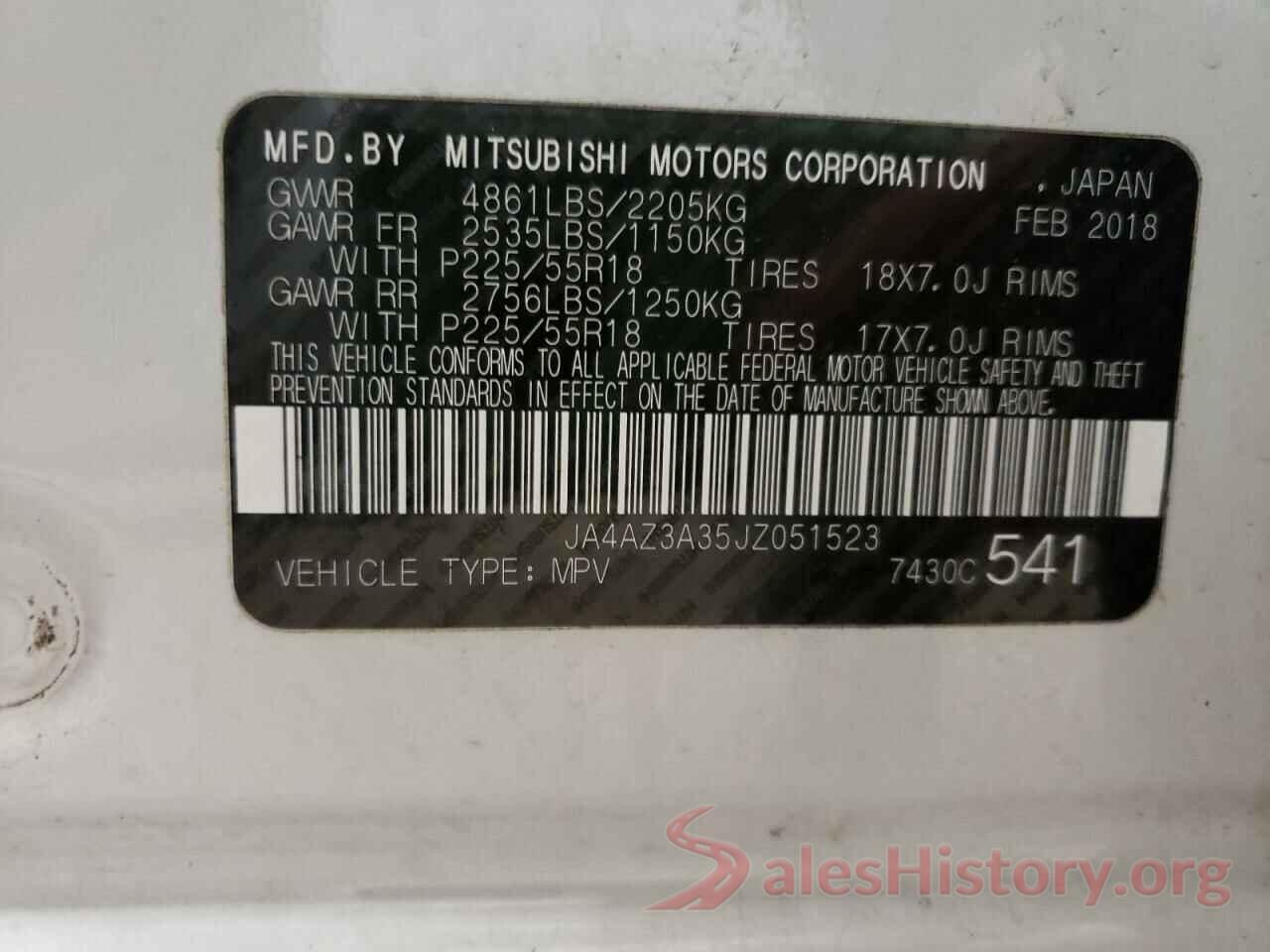 JA4AZ3A35JZ051523 2018 MITSUBISHI OUTLANDER