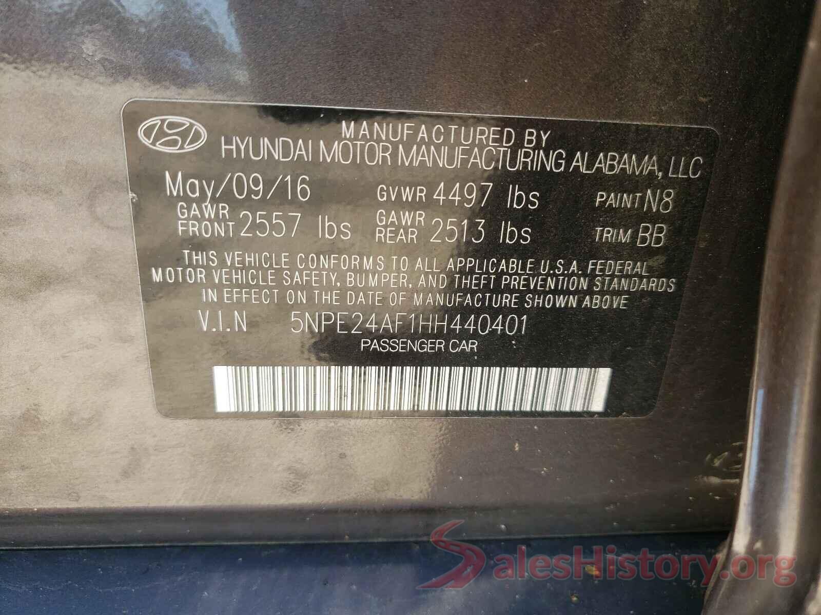 5NPE24AF1HH440401 2017 HYUNDAI SONATA