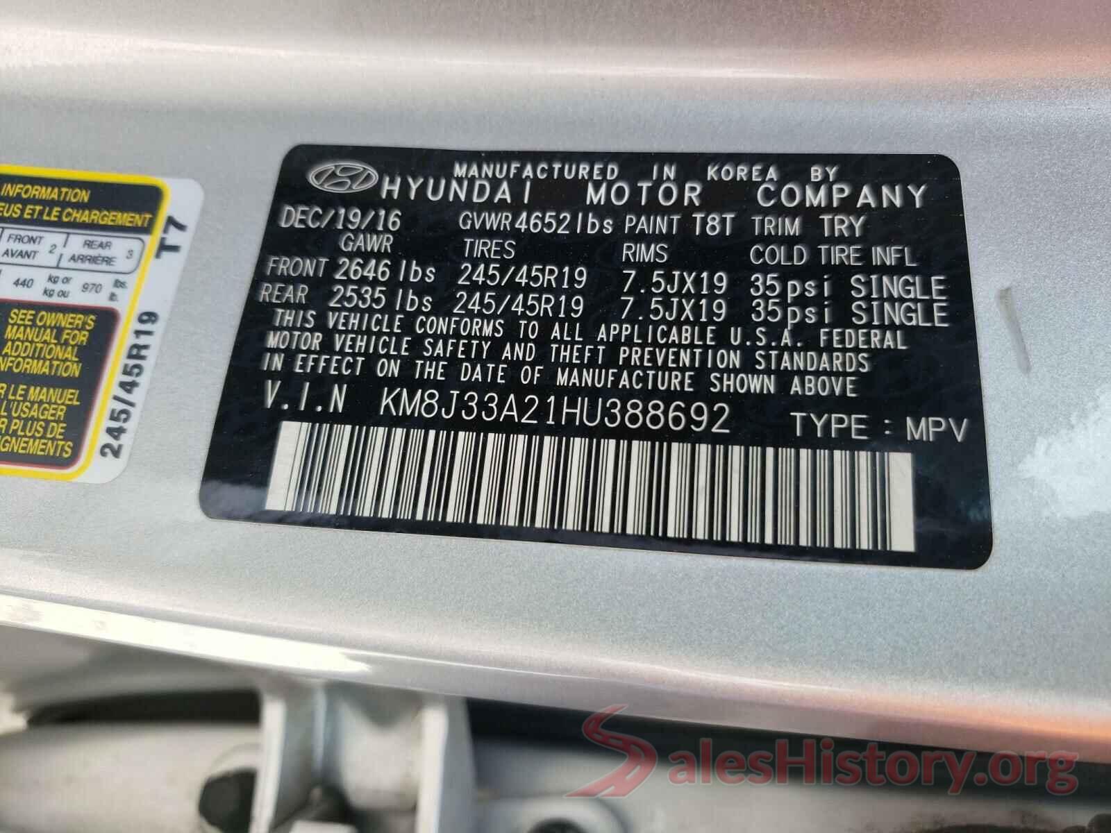 KM8J33A21HU388692 2017 HYUNDAI TUCSON