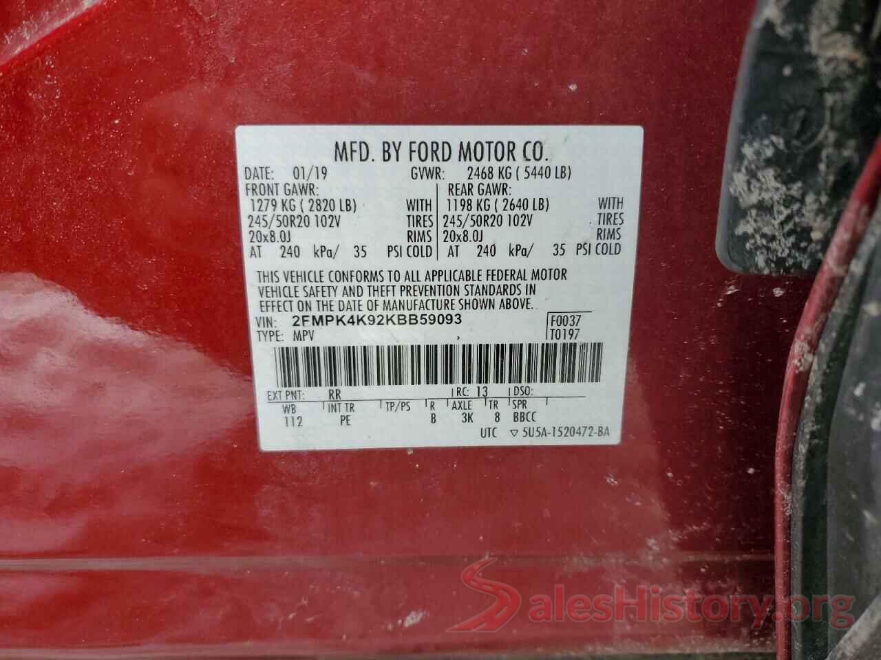 2FMPK4K92KBB59093 2019 FORD EDGE