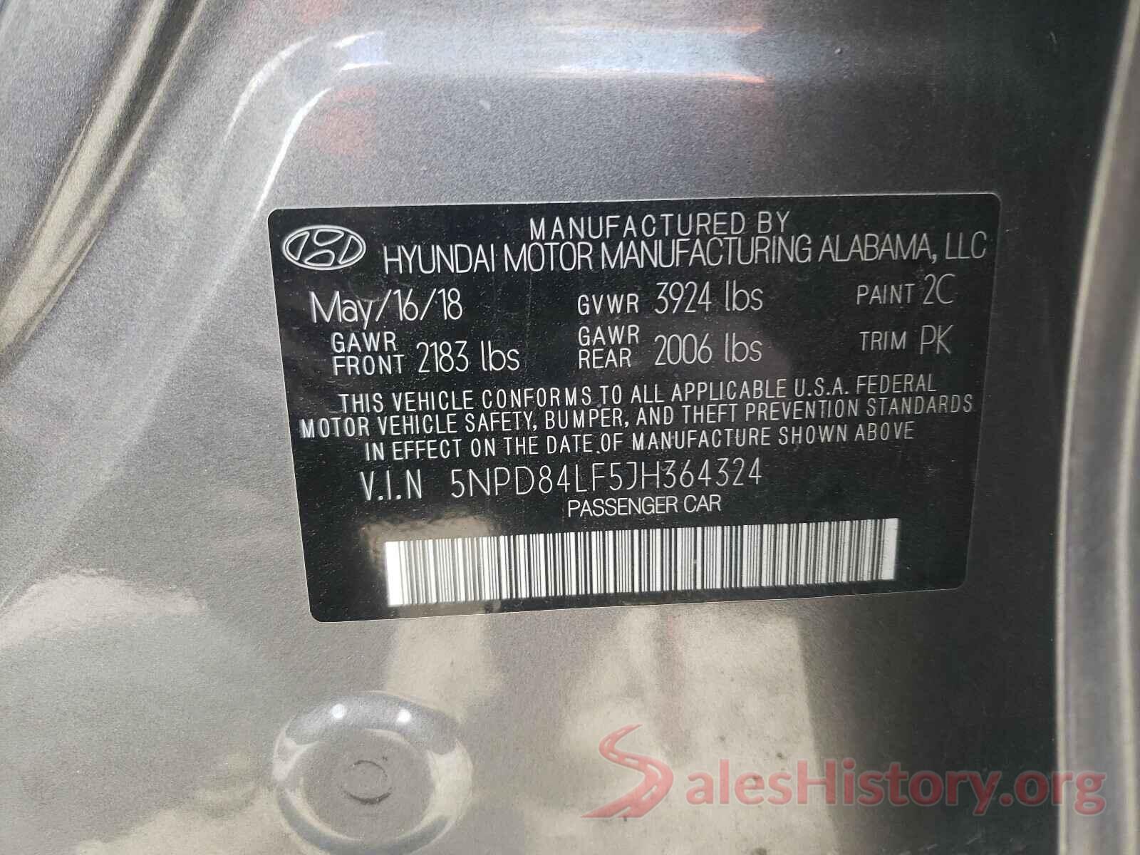 5NPD84LF5JH364324 2018 HYUNDAI ELANTRA