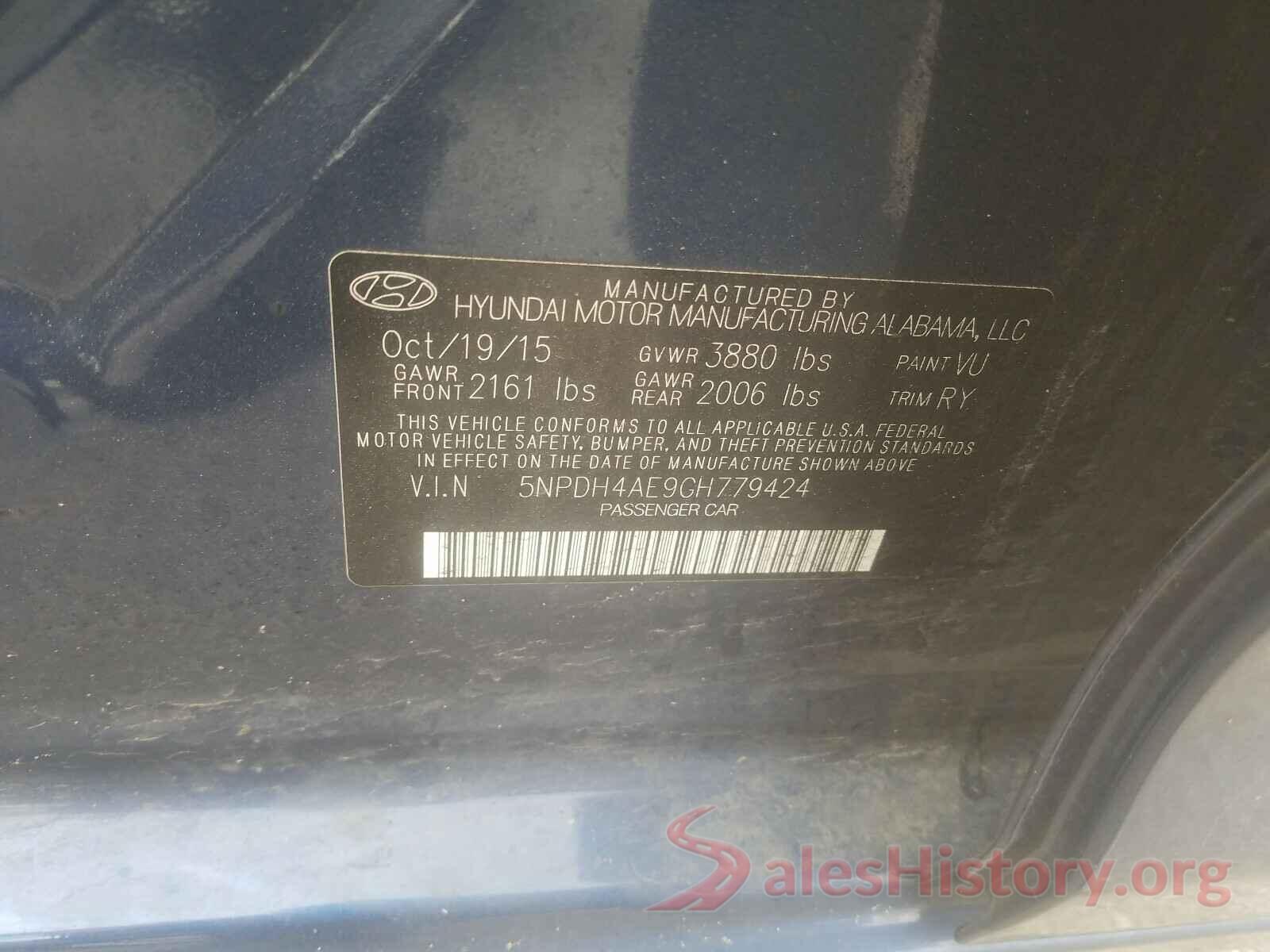 5NPDH4AE9GH779424 2016 HYUNDAI ELANTRA