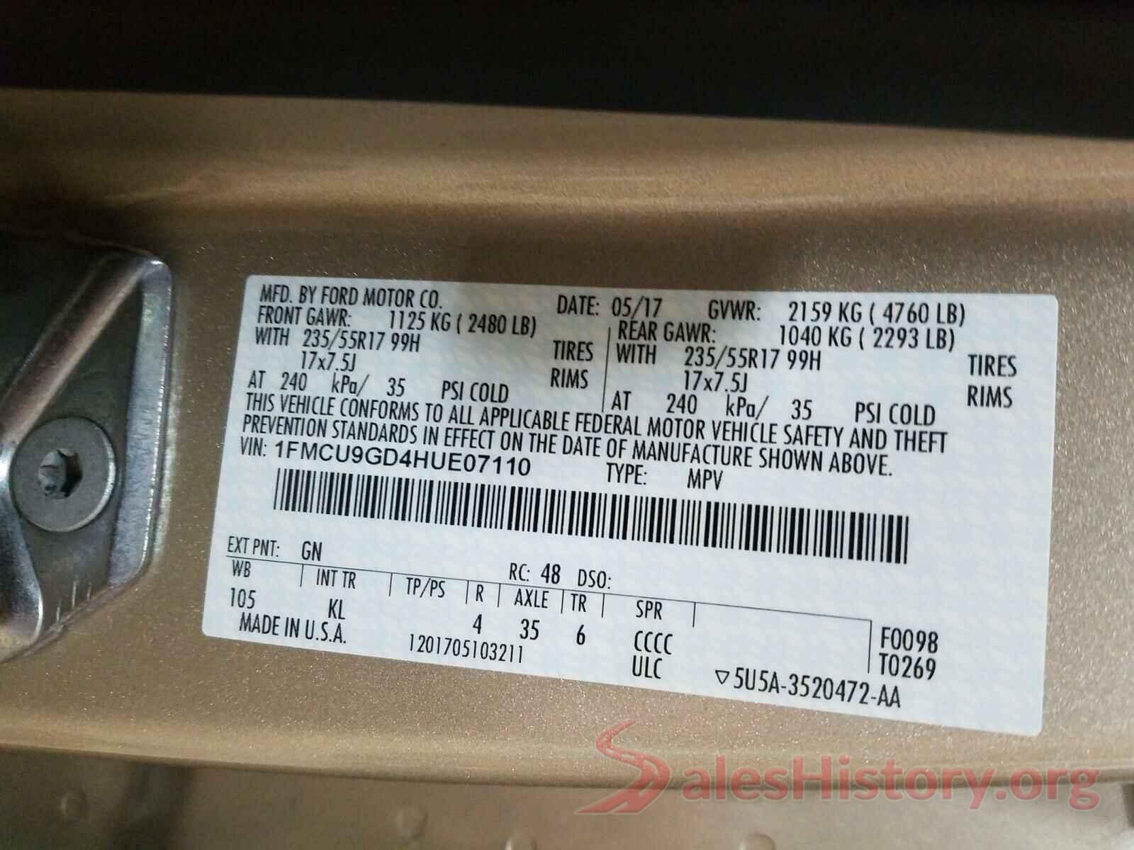 1FMCU9GD4HUE07110 2017 FORD ESCAPE