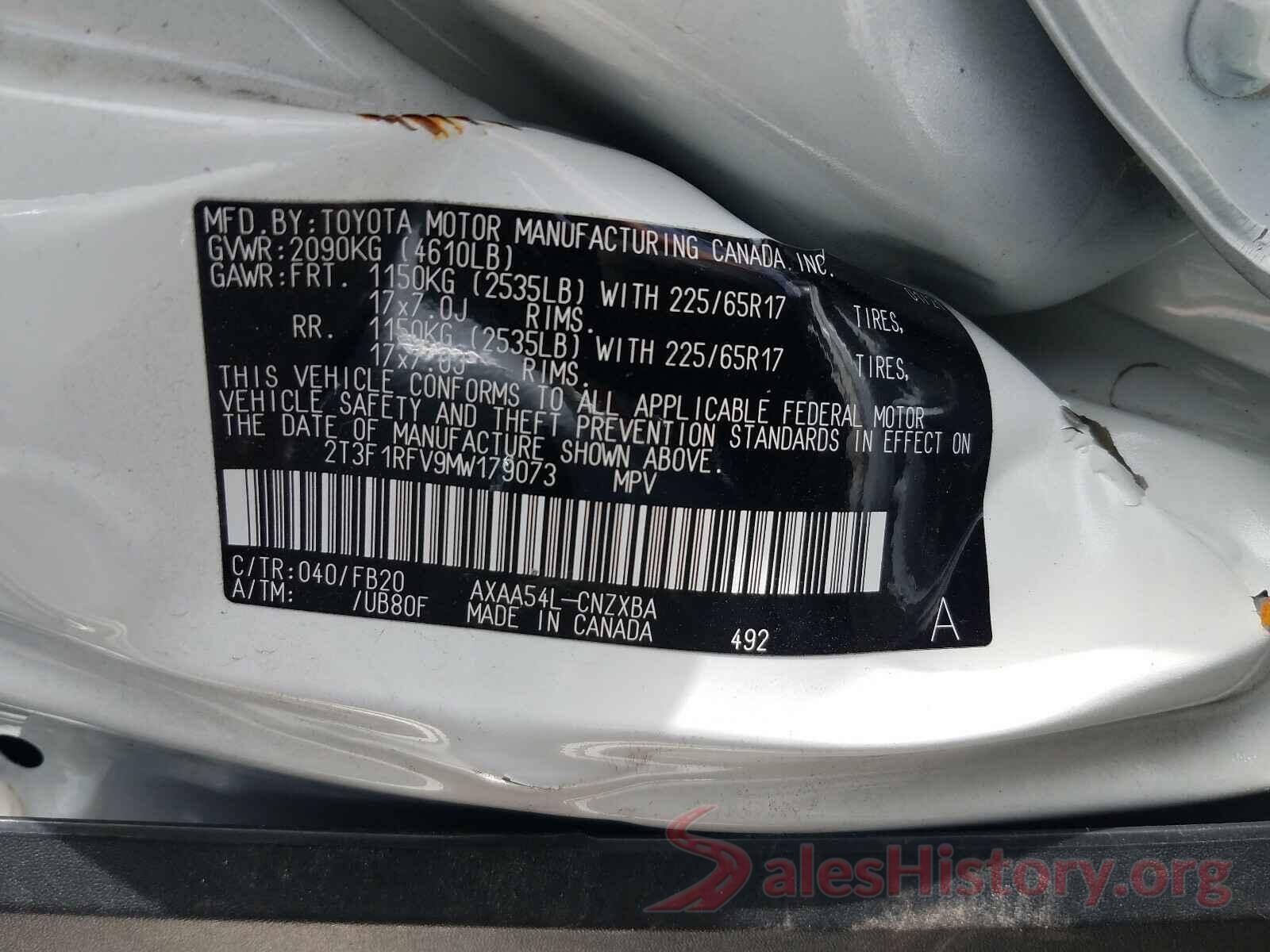 2T3F1RFV9MW179073 2021 TOYOTA RAV4