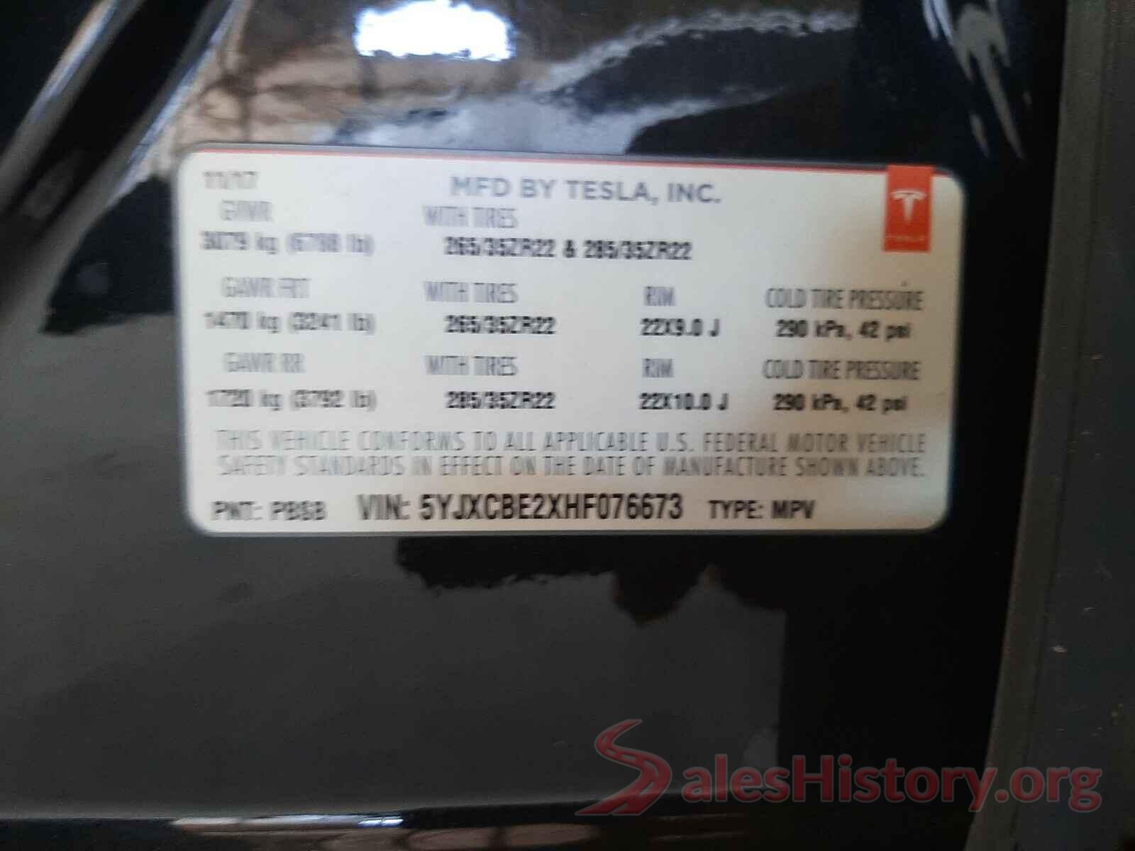 5YJXCBE2XHF076673 2017 TESLA MODEL X