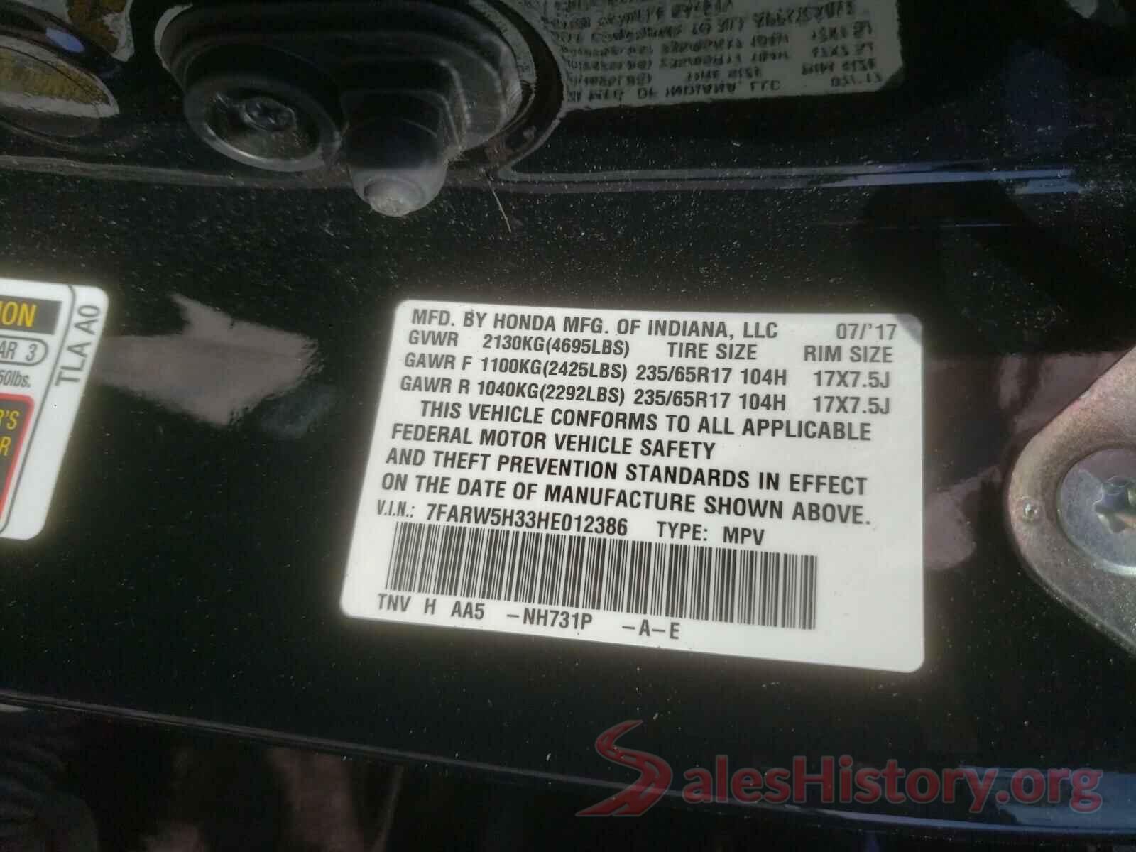 7FARW5H33HE012386 2017 HONDA CRV