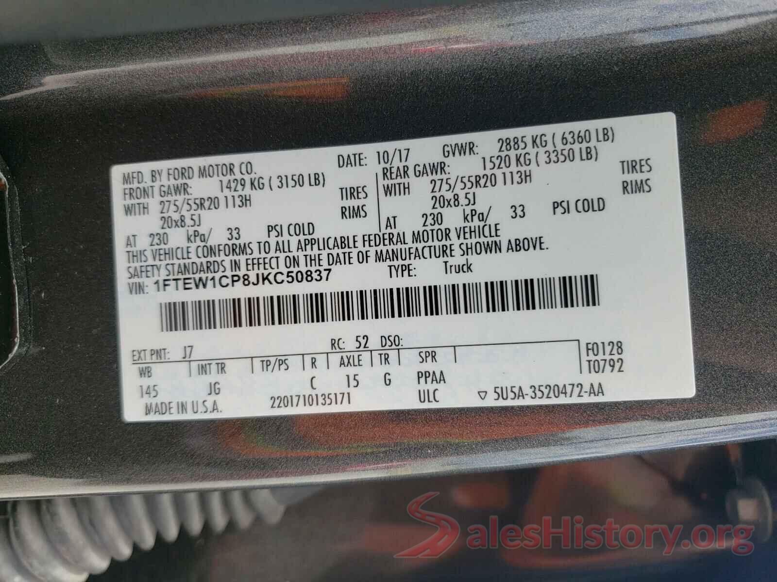 1FTEW1CP8JKC50837 2018 FORD F150